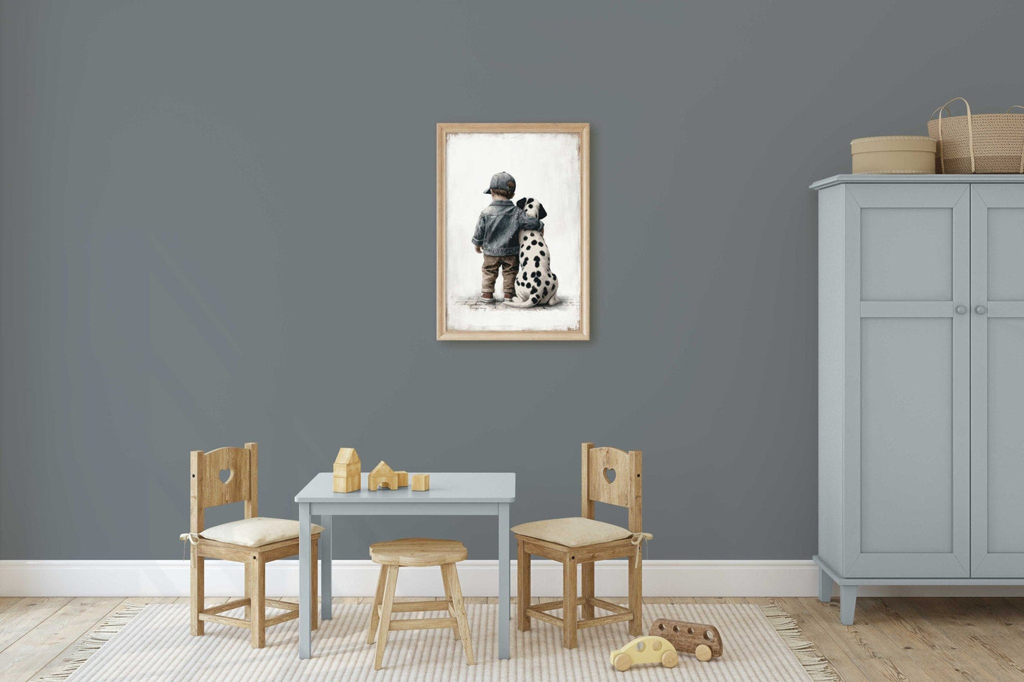 Dalmatian Nursery Decor, Boy and Dog Art Print, Animal Toddler Decor - WildfieldPrints