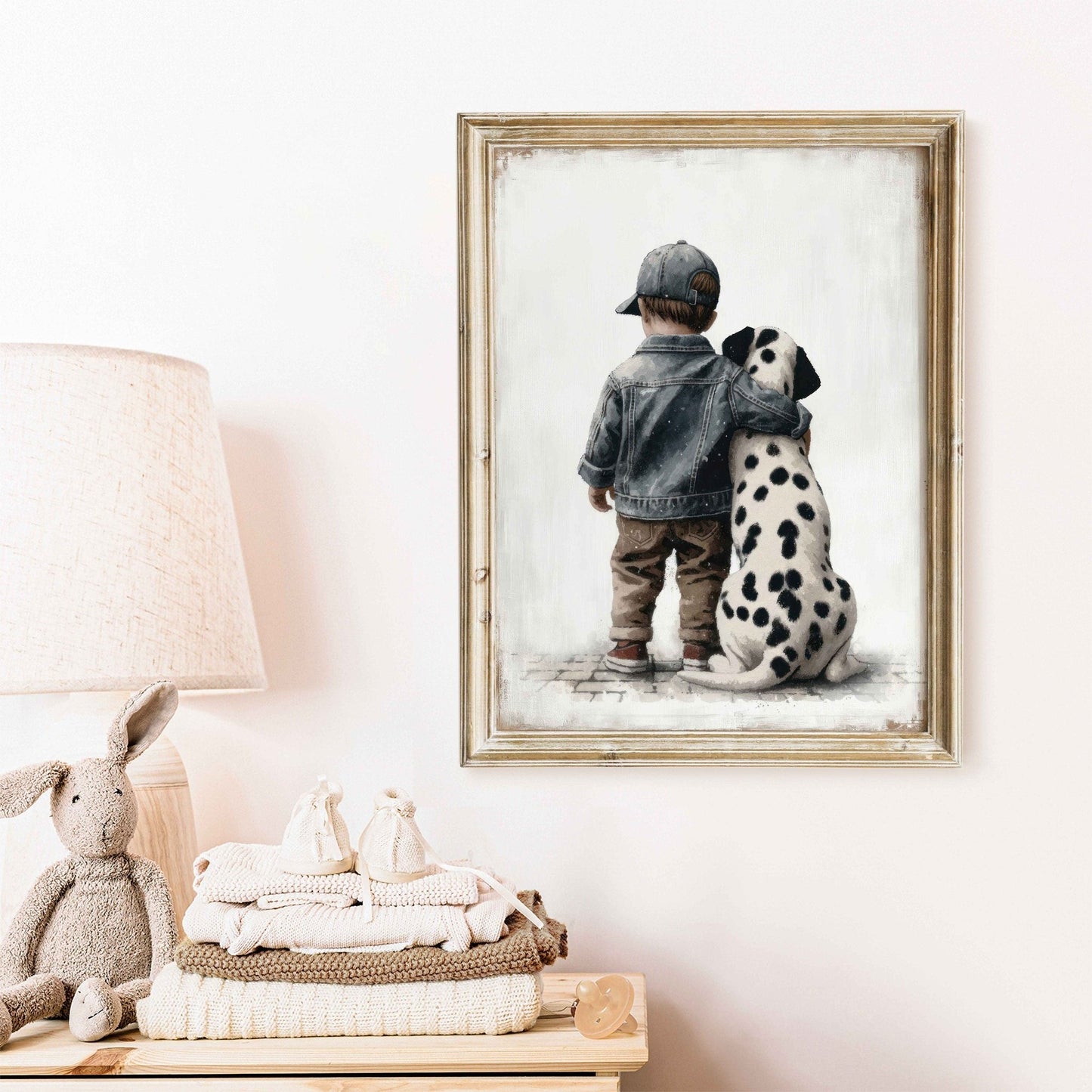 Dalmatian Nursery Decor, Boy and Dog Art Print, Animal Toddler Decor - WildfieldPrints