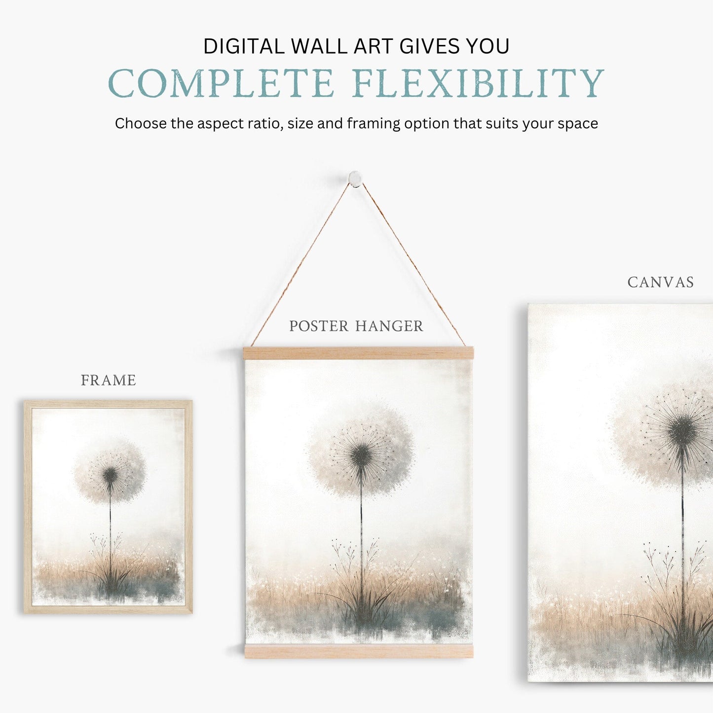 Dandelion Print, Vintage Floral Wall Decor, Modern Botanical Art - WildfieldPrints