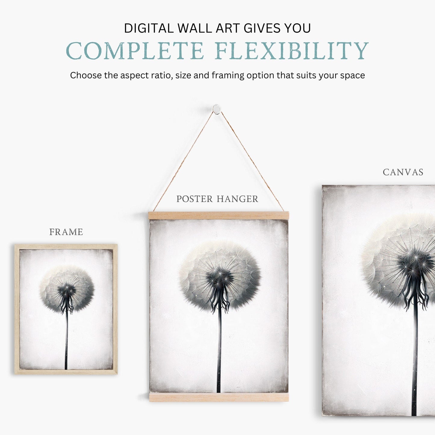 Dandelion Wall Art, Minimalist Flower Decor, Vintage Botanical Print - WildfieldPrints