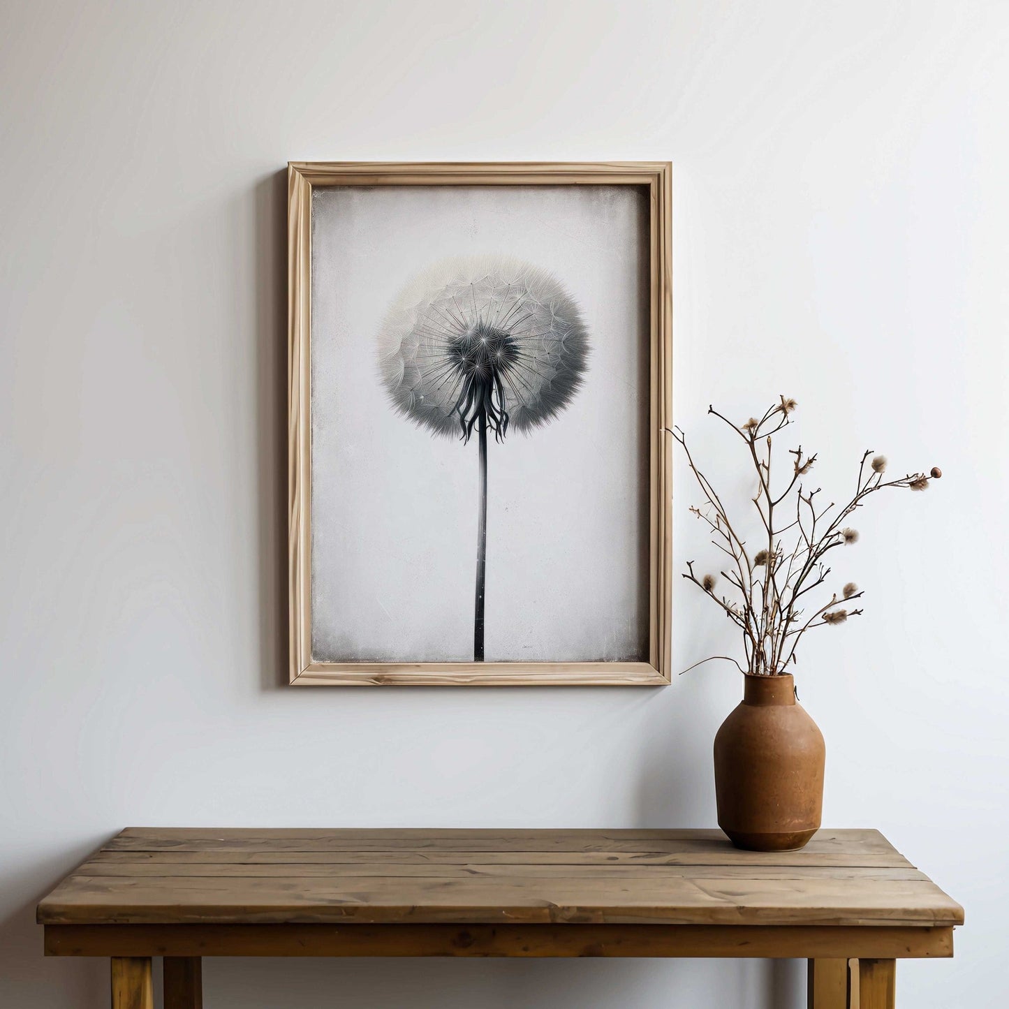 Dandelion Wall Art, Minimalist Flower Decor, Vintage Botanical Print - WildfieldPrints