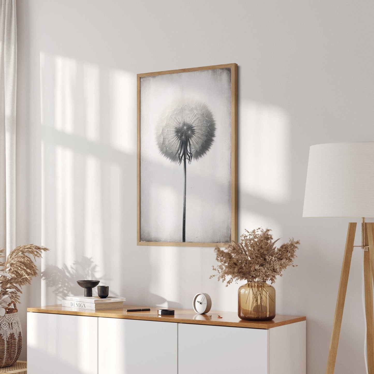 Dandelion Wall Art, Minimalist Flower Decor, Vintage Botanical Print - WildfieldPrints