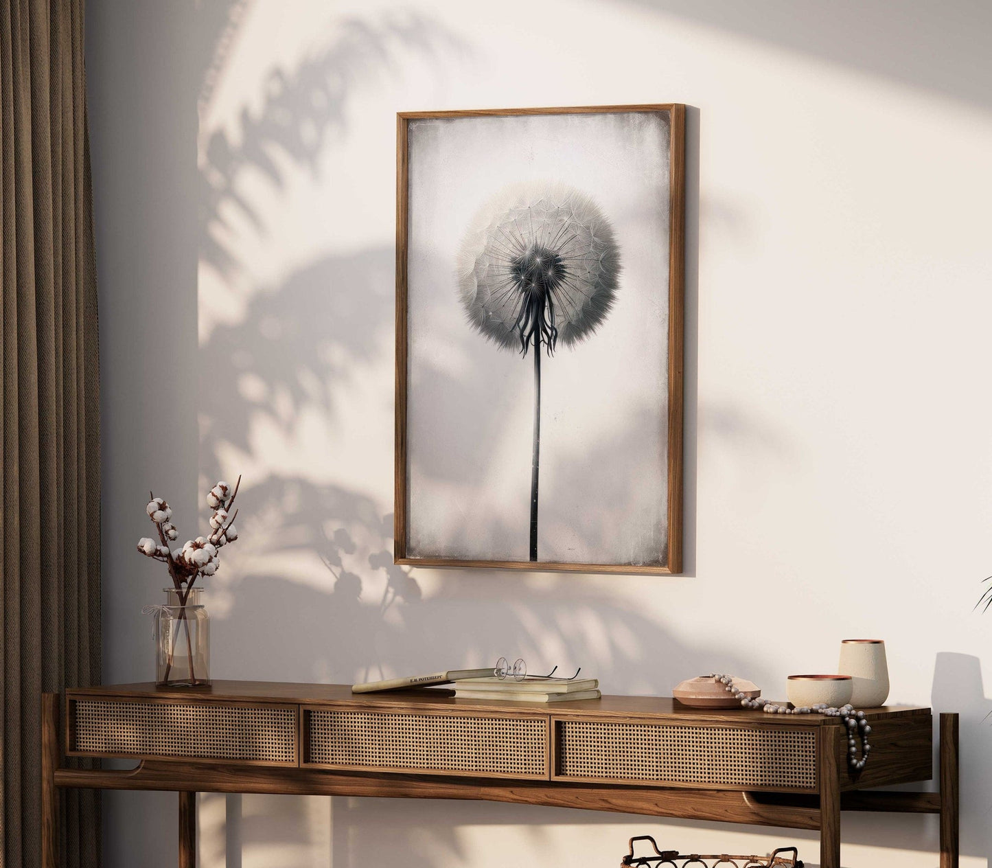 Dandelion Wall Art, Minimalist Flower Decor, Vintage Botanical Print - WildfieldPrints