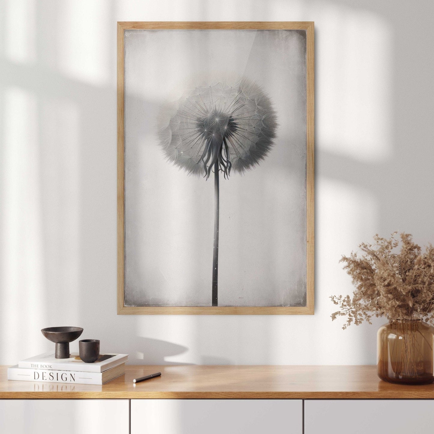 Dandelion Wall Art, Minimalist Flower Decor, Vintage Botanical Print - WildfieldPrints