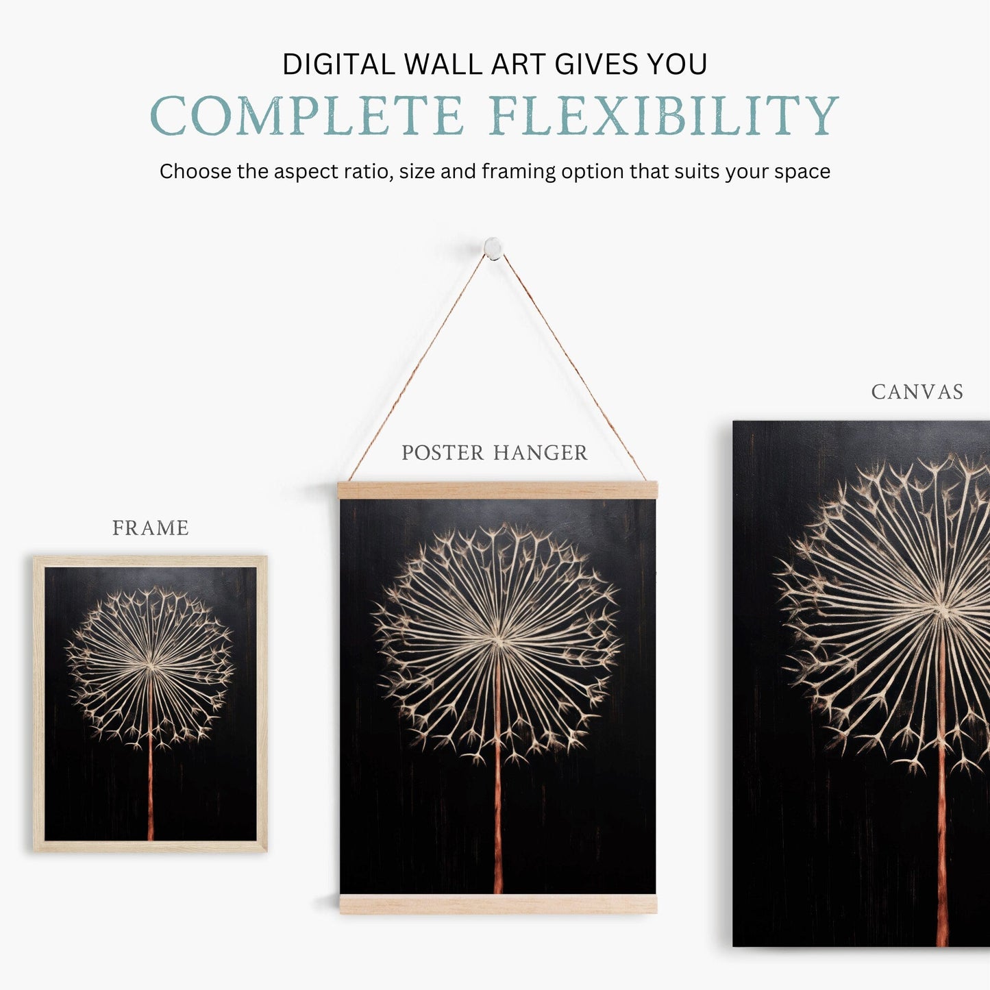 Dandelion Wall Art, Vintage Flower Decor, Rustic Floral Accent - WildfieldPrints