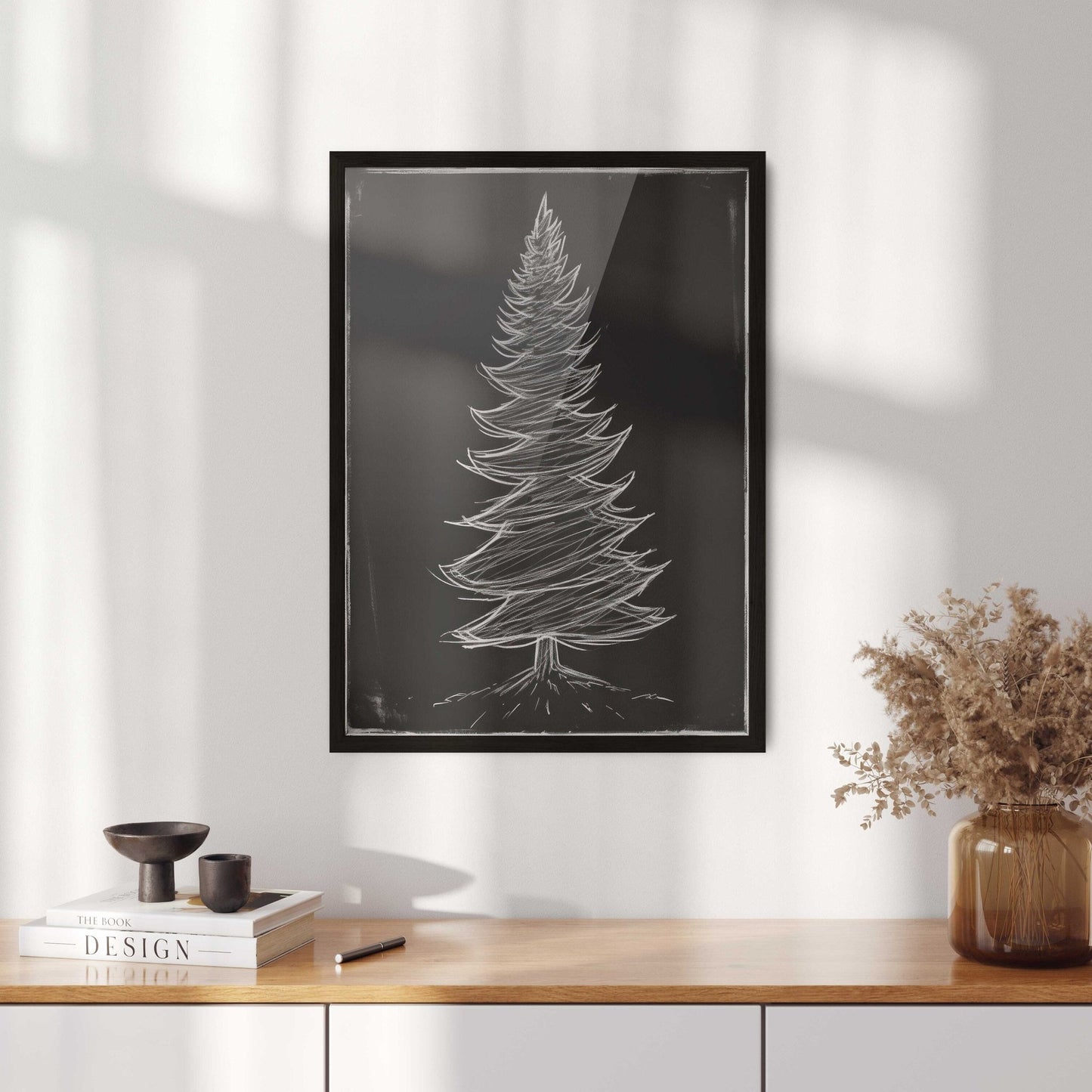 Dark Christmas Tree Print, Fir Tree Wall Decor, Vintage Minimalist Art - WildfieldPrints