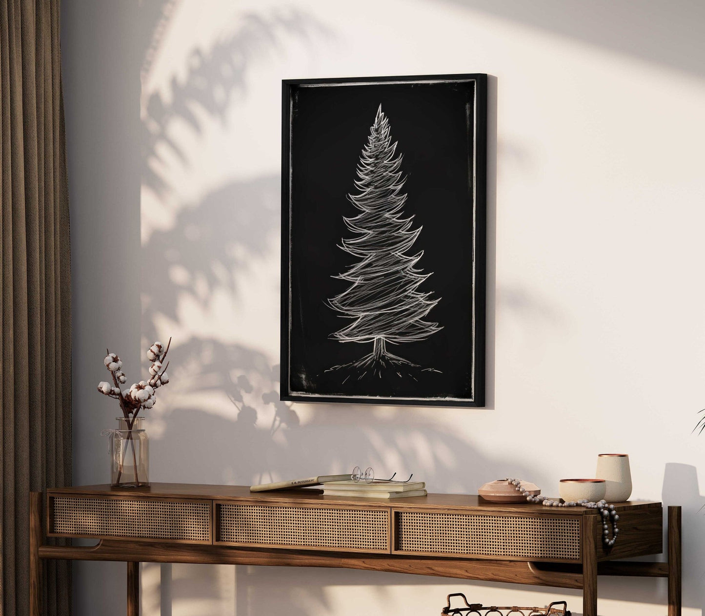 Dark Christmas Tree Print, Fir Tree Wall Decor, Vintage Minimalist Art - WildfieldPrints