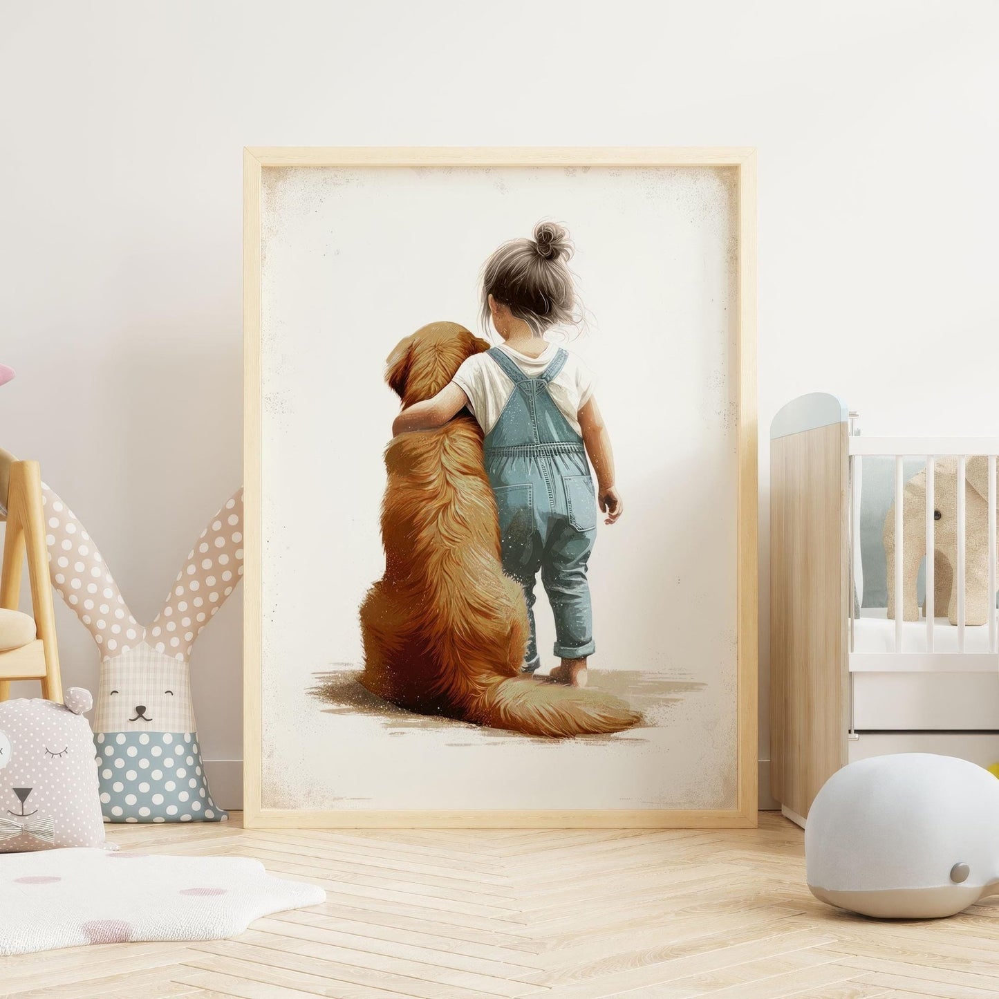 Dark Golden Retriever Art, Copper Golden Retriever Print, Girl & Golden Retriever, Dog Decor Nursery, Vintage Dog Painting,Printable Dog Art - My Store