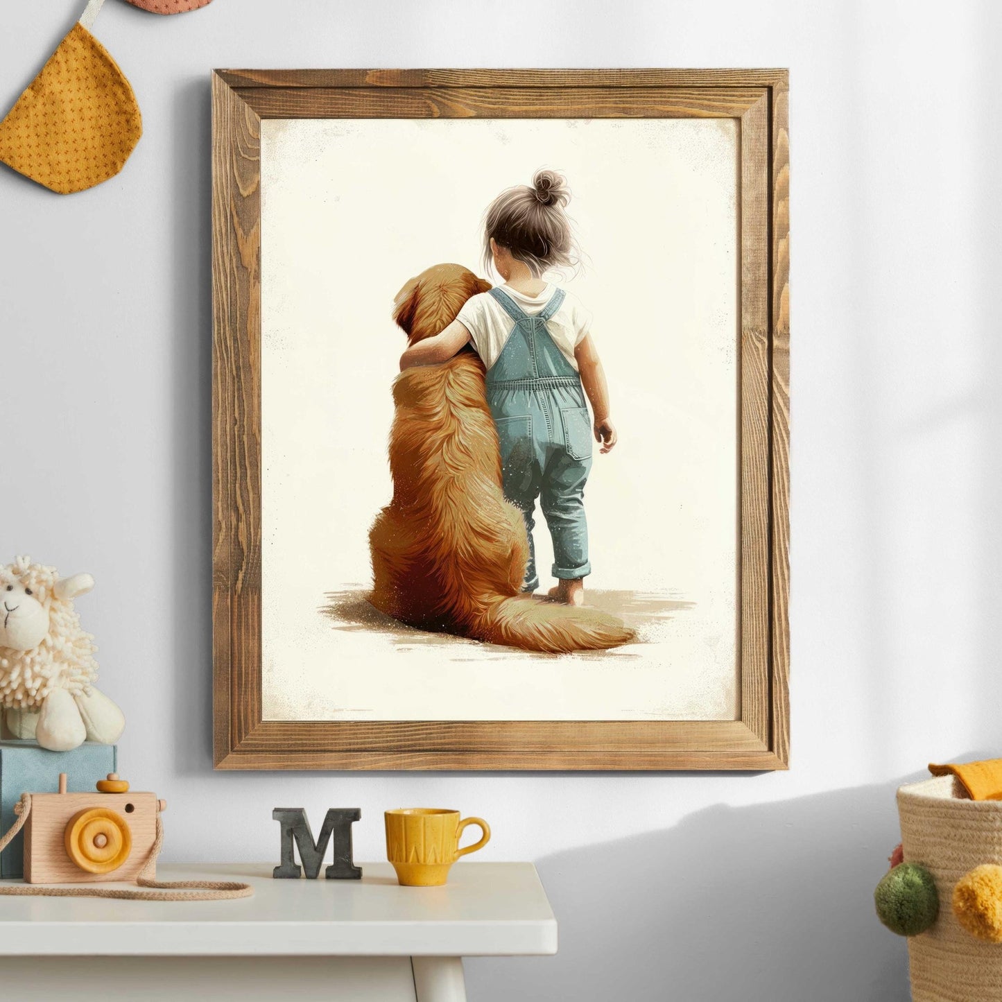 Dark Golden Retriever Art, Copper Golden Retriever Print, Girl & Golden Retriever, Dog Decor Nursery, Vintage Dog Painting,Printable Dog Art - My Store