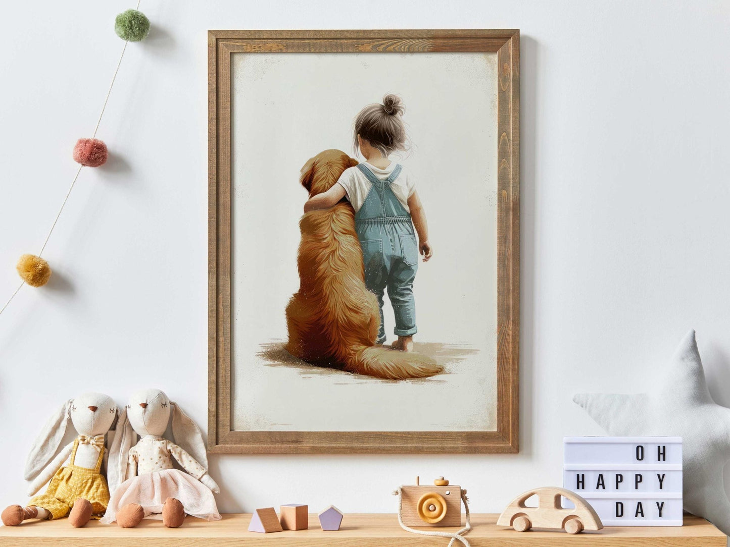 Dark Golden Retriever Art, Copper Golden Retriever Print, Girl & Golden Retriever, Dog Decor Nursery, Vintage Dog Painting,Printable Dog Art - My Store