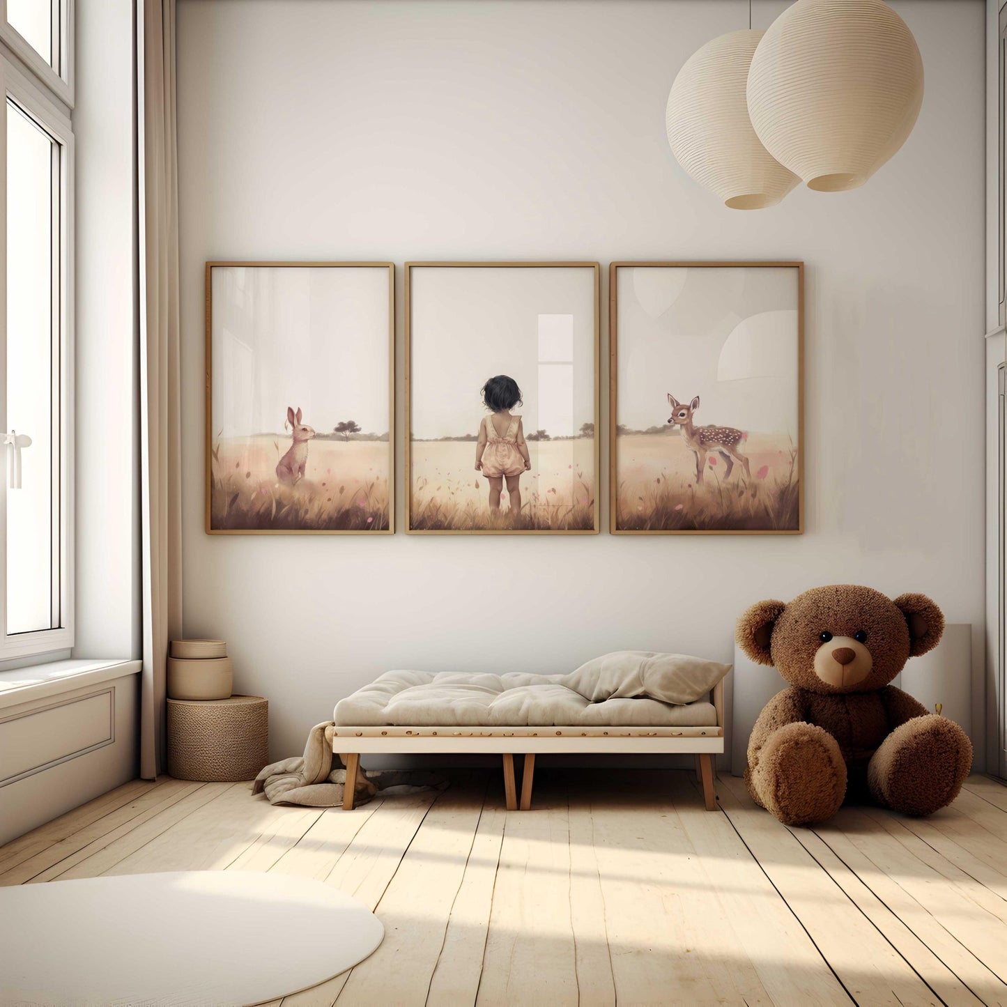 Deer and Bunny Nursery Decor, Forest Animal Wall Art, Girl's Room - WildfieldPrints