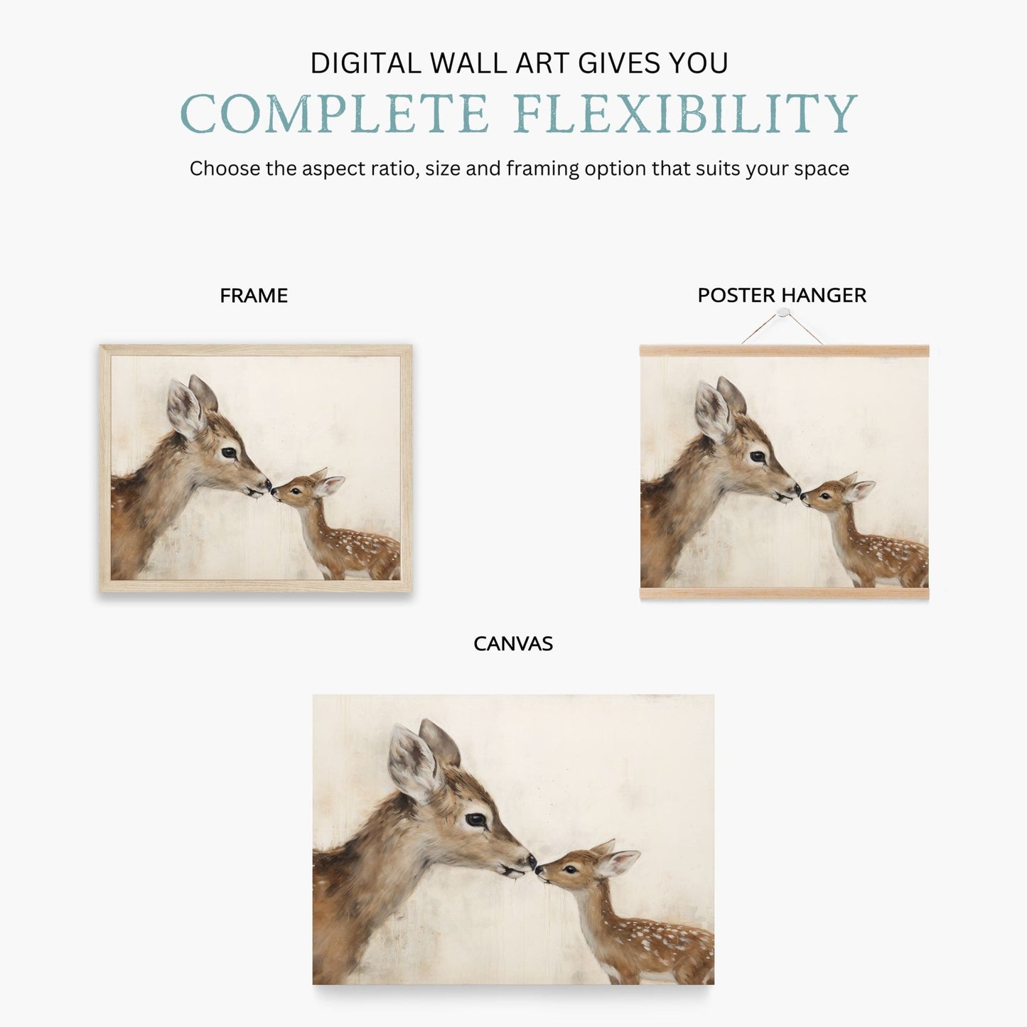 Deer Art Print, Adorable Animal Decor, Mother & Baby Fawn Design - WildfieldPrints