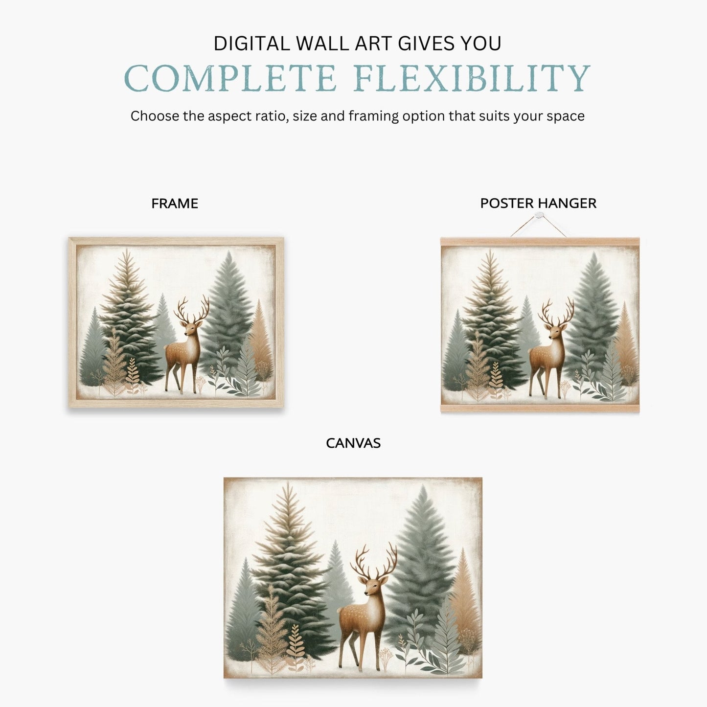 Deer Art Print, Forest Animal Nursery Decor, Sage Green Wall Art - WildfieldPrints