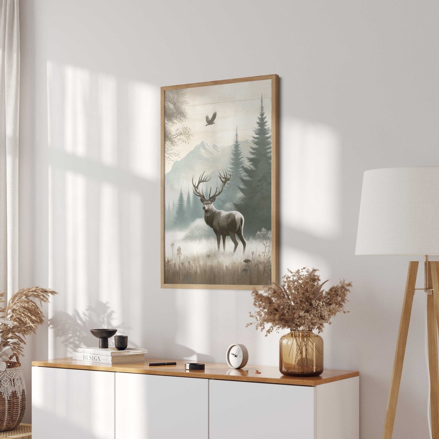 Deer Art Print, Rustic Wall Decor, Forest Animal Painting - WildfieldPrints