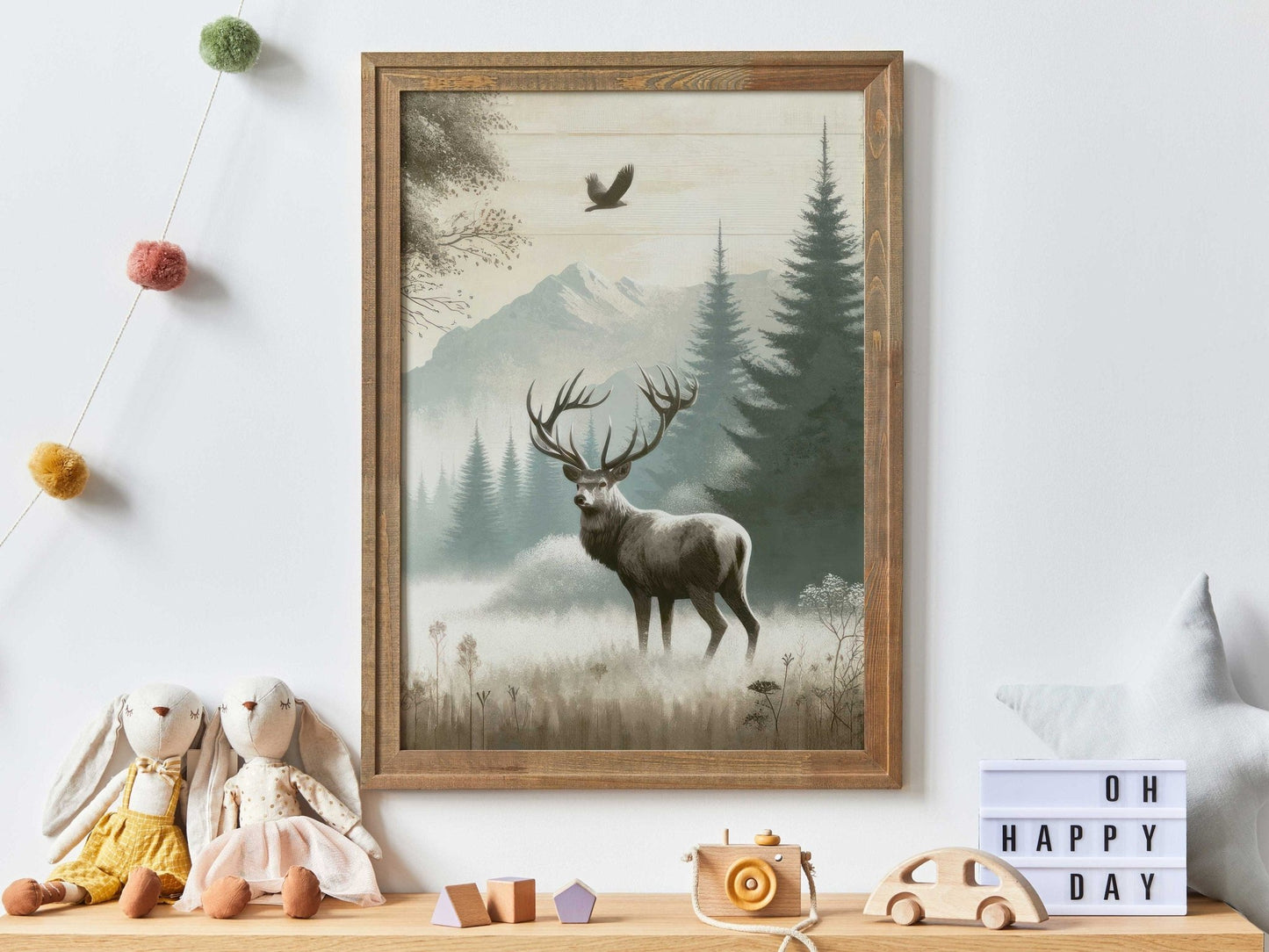 Deer Art Print, Rustic Wall Decor, Forest Animal Painting - WildfieldPrints