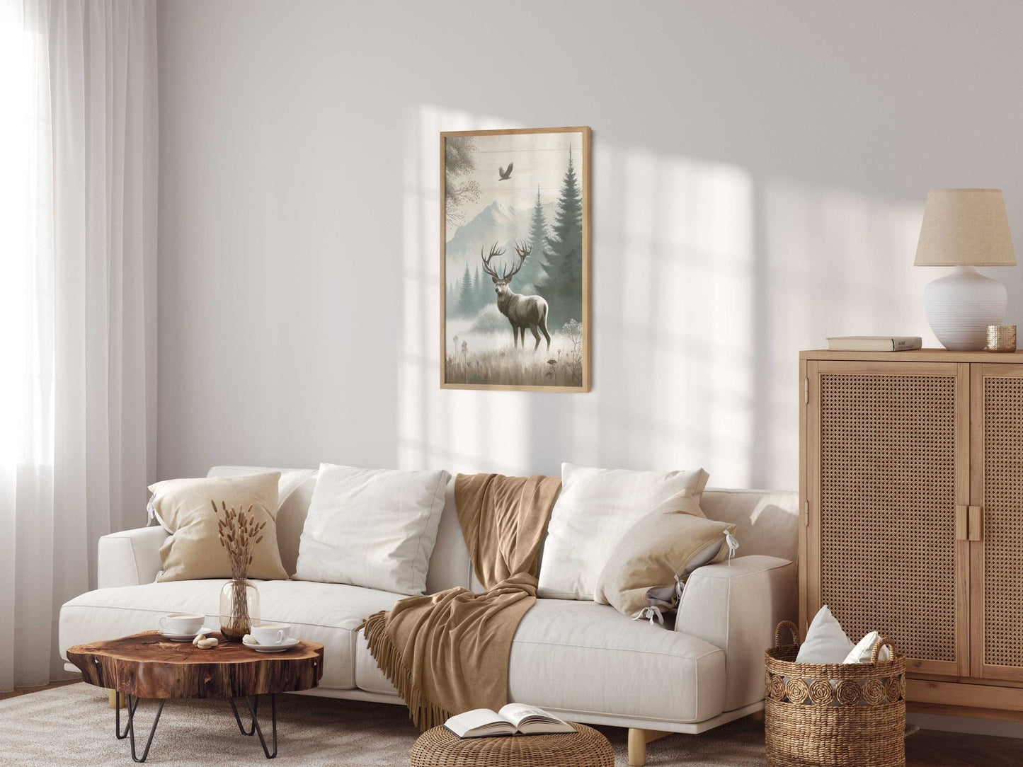 Deer Art Print, Rustic Wall Decor, Forest Animal Painting - WildfieldPrints