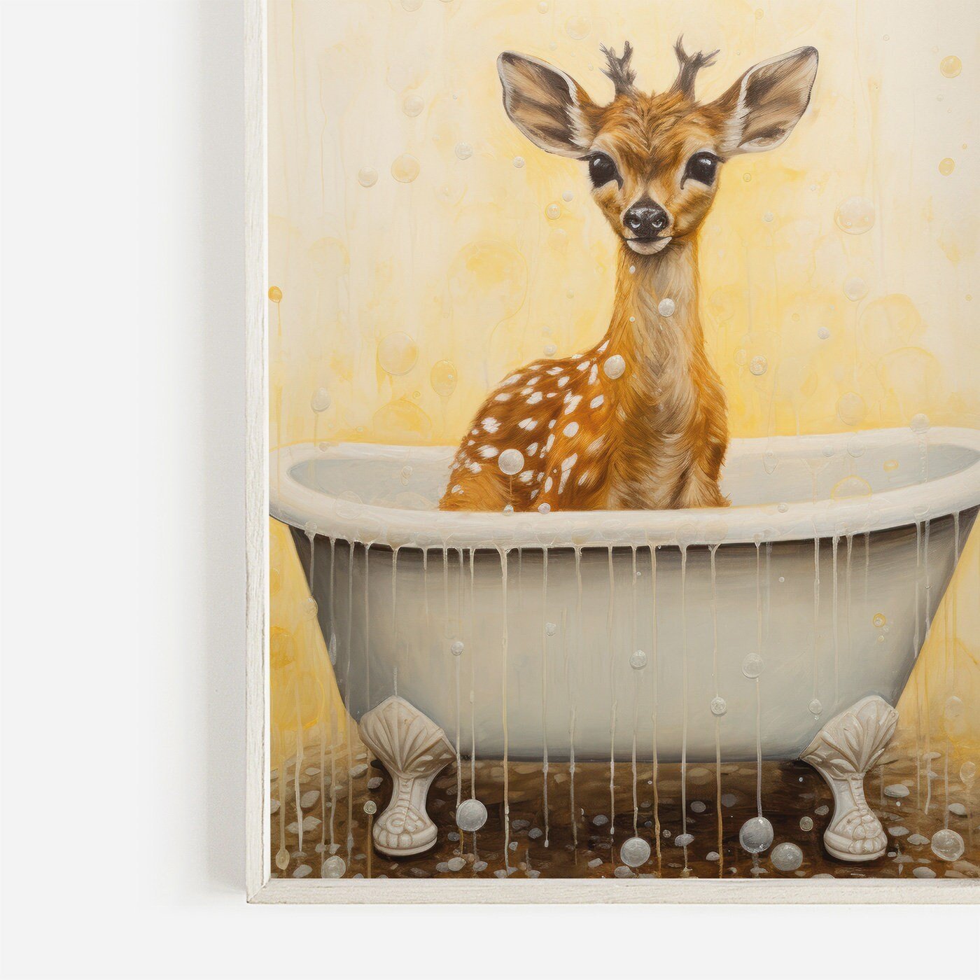 Deer Bath Time Art, Vintage Forest Animal Nursery Decor - WildfieldPrints