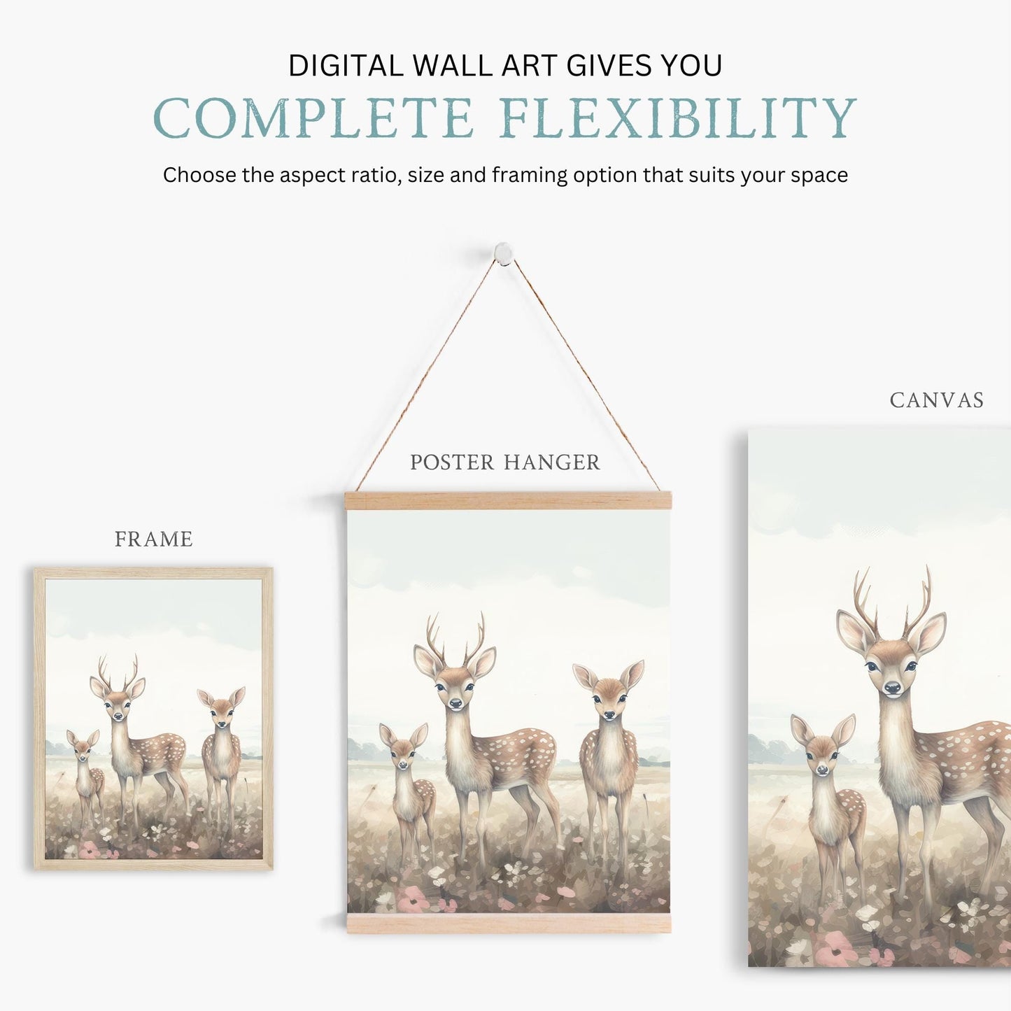 Deer Family Print, Forest Animal Decor, Rustic Nursery Wall Art - WildfieldPrints