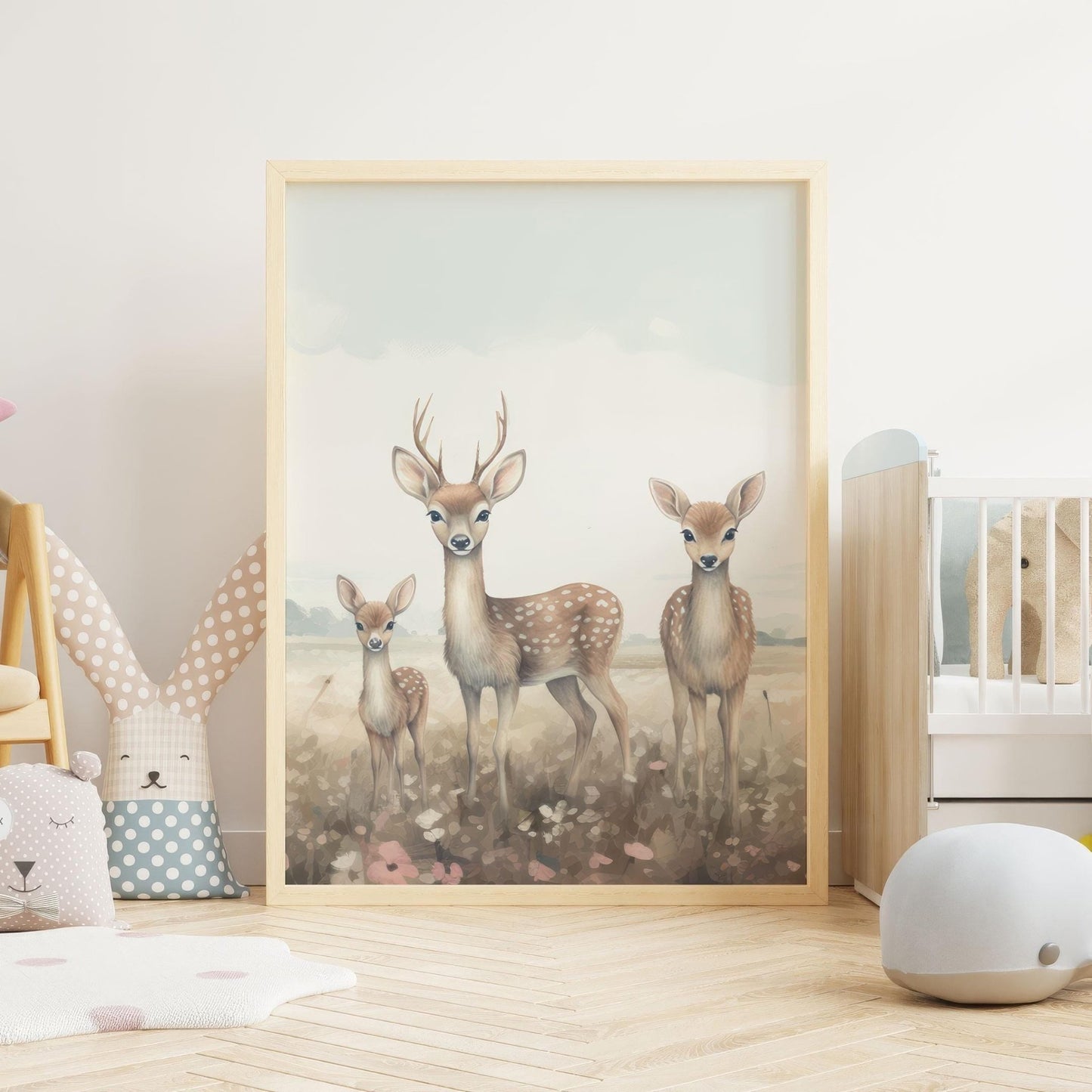 Deer Family Print, Forest Animal Decor, Rustic Nursery Wall Art - WildfieldPrints