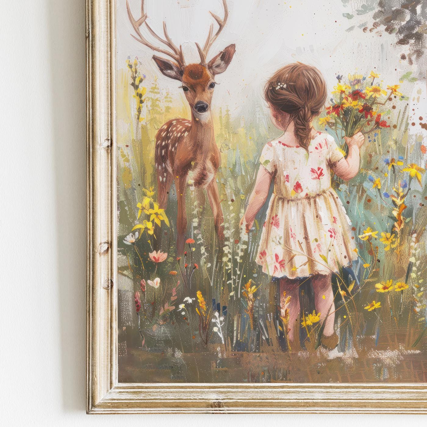 Deer Nursery Art, Wildflower Wall Decor, Forest Animals for Girls - WildfieldPrints