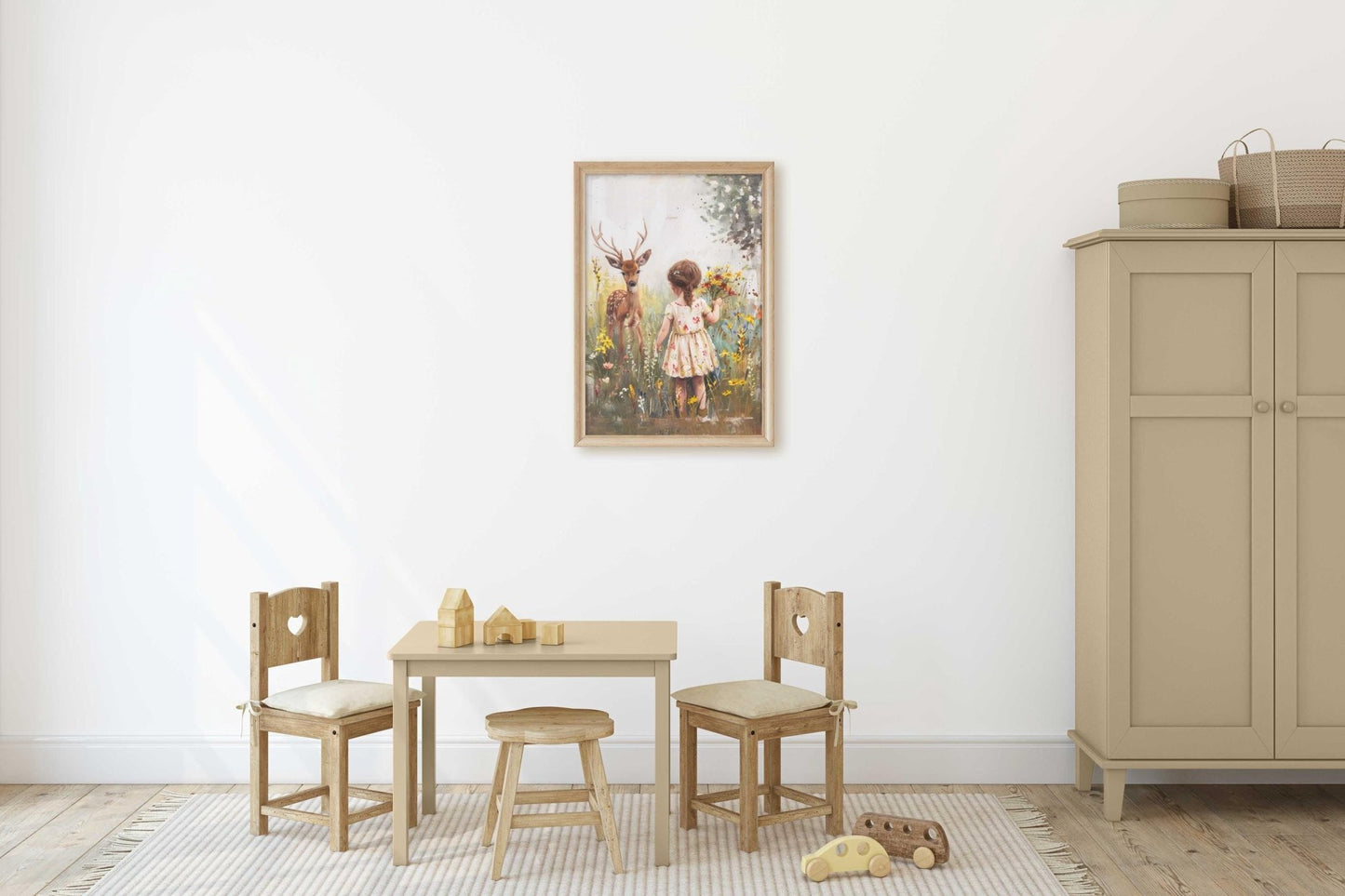 Deer Nursery Art, Wildflower Wall Decor, Forest Animals for Girls - WildfieldPrints