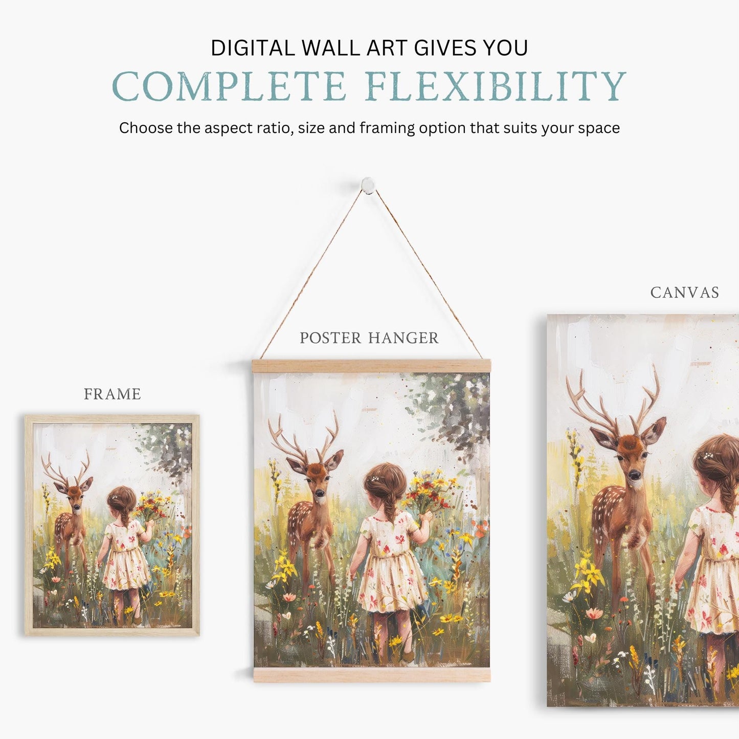 Deer Nursery Art, Wildflower Wall Decor, Forest Animals for Girls - WildfieldPrints