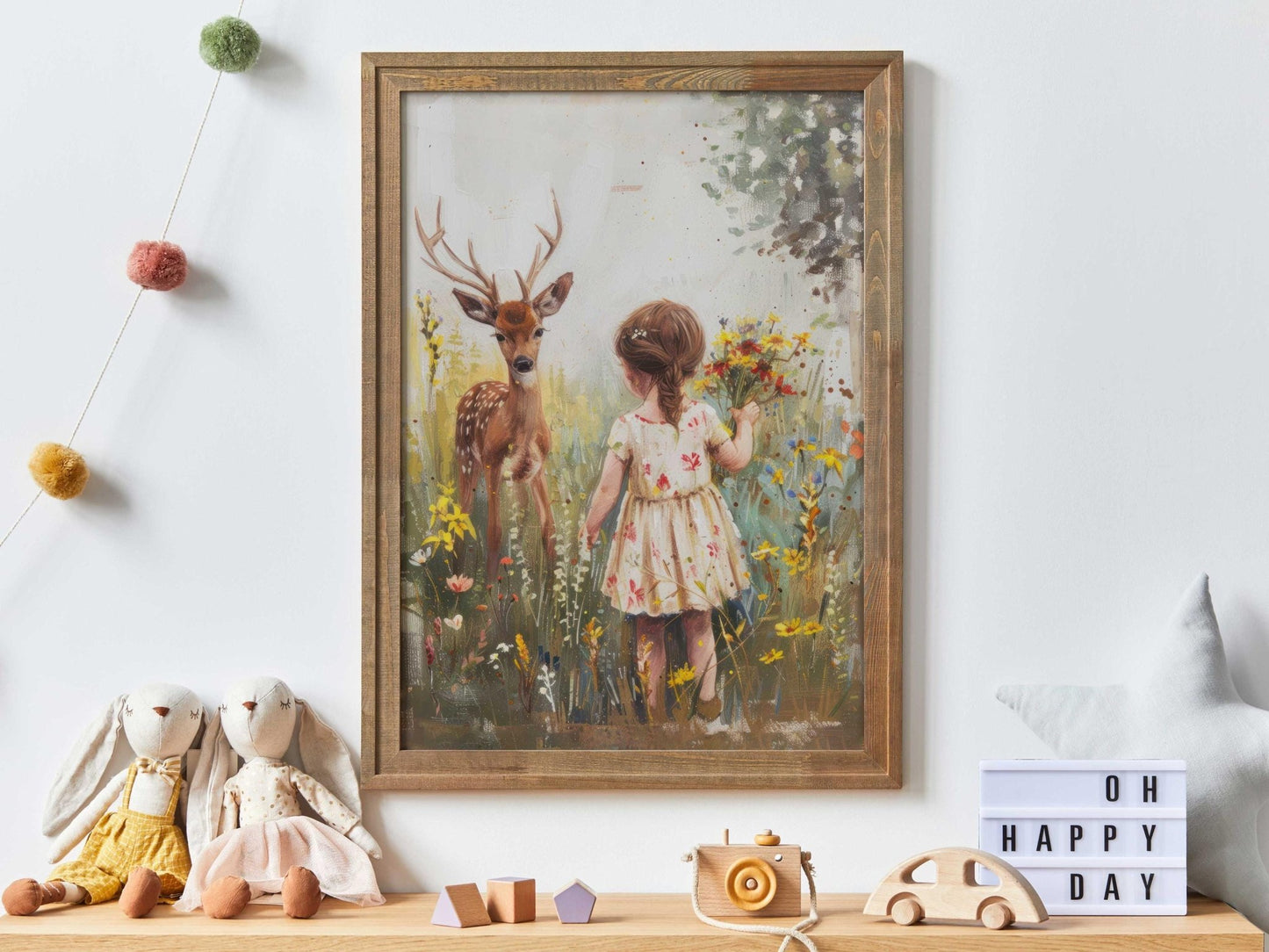 Deer Nursery Art, Wildflower Wall Decor, Forest Animals for Girls - WildfieldPrints