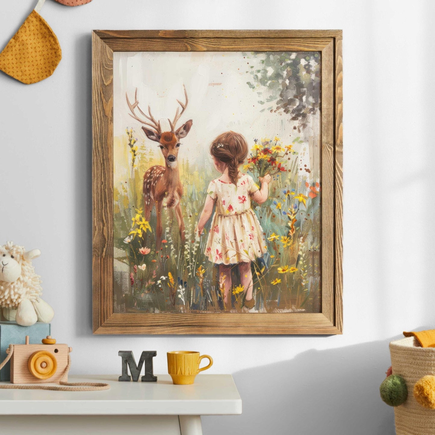 Deer Nursery Art, Wildflower Wall Decor, Forest Animals for Girls - WildfieldPrints