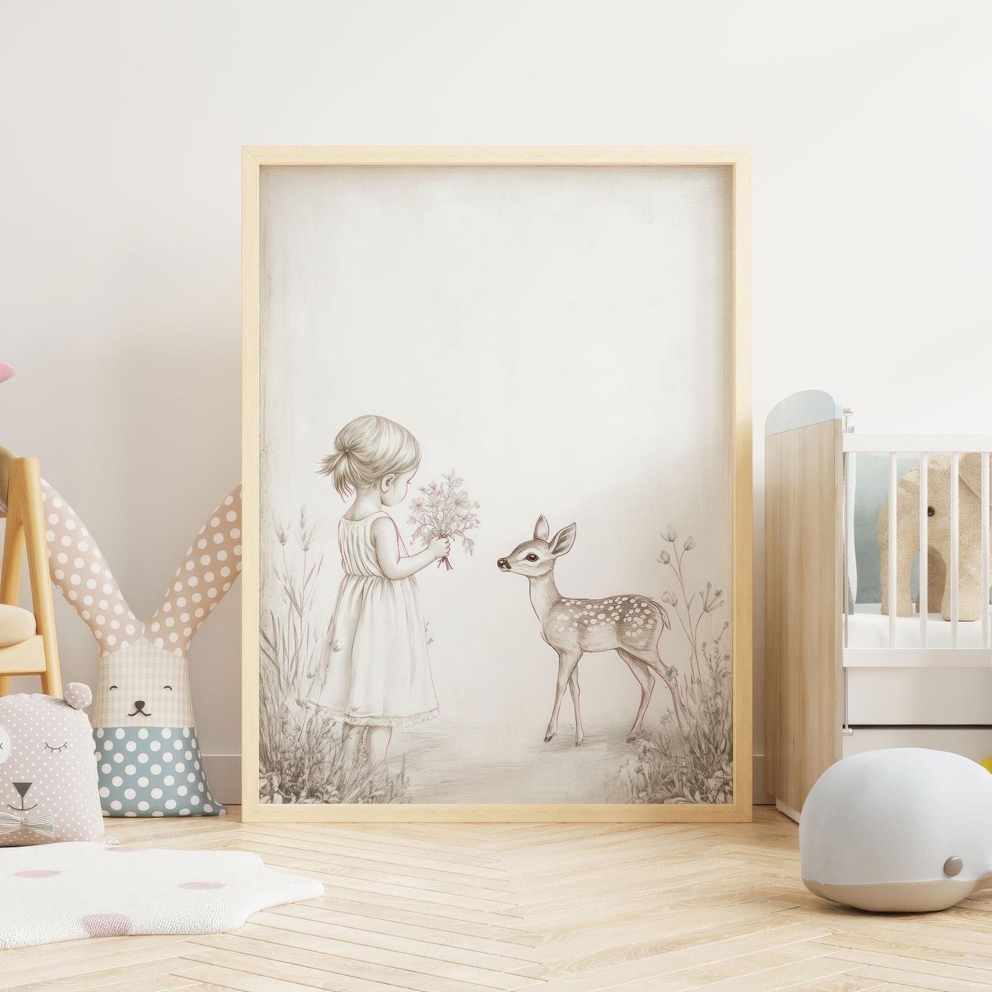 Deer Nursery Decor, Pencil Sketch Wall Art, Vintage Animal Print - WildfieldPrints