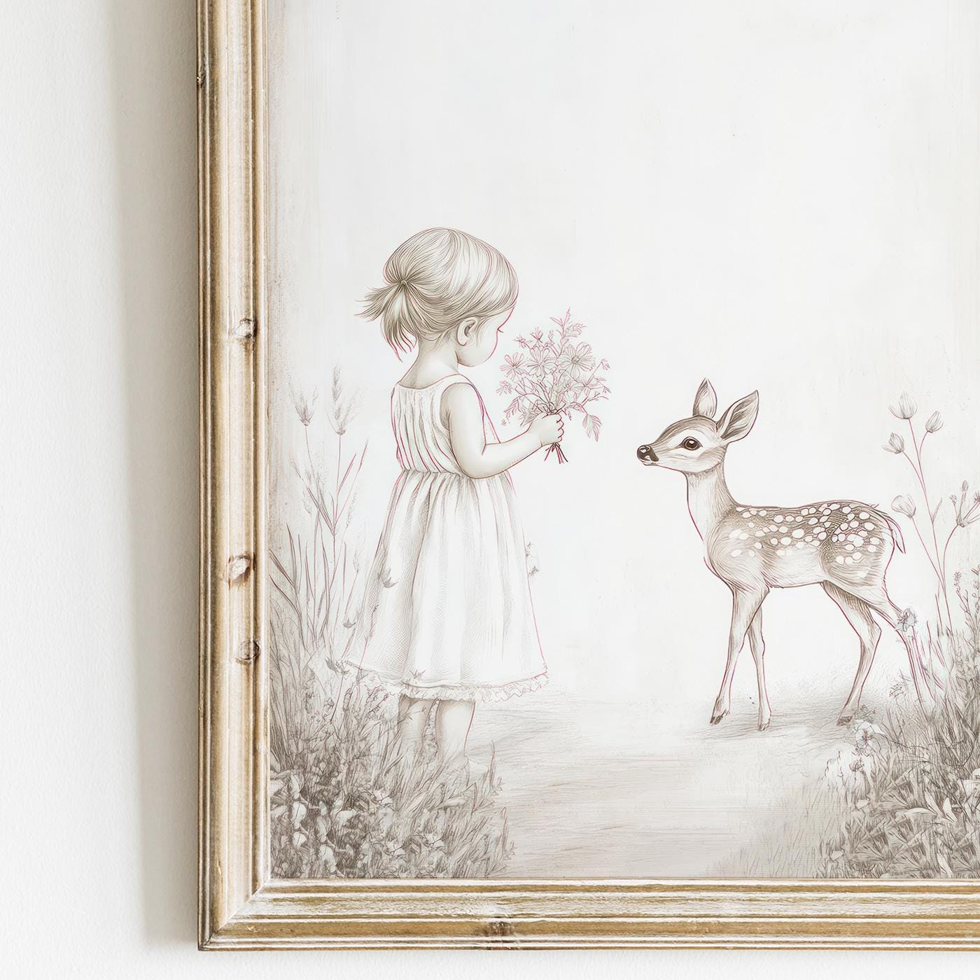 Deer Nursery Decor, Pencil Sketch Wall Art, Vintage Animal Print - WildfieldPrints