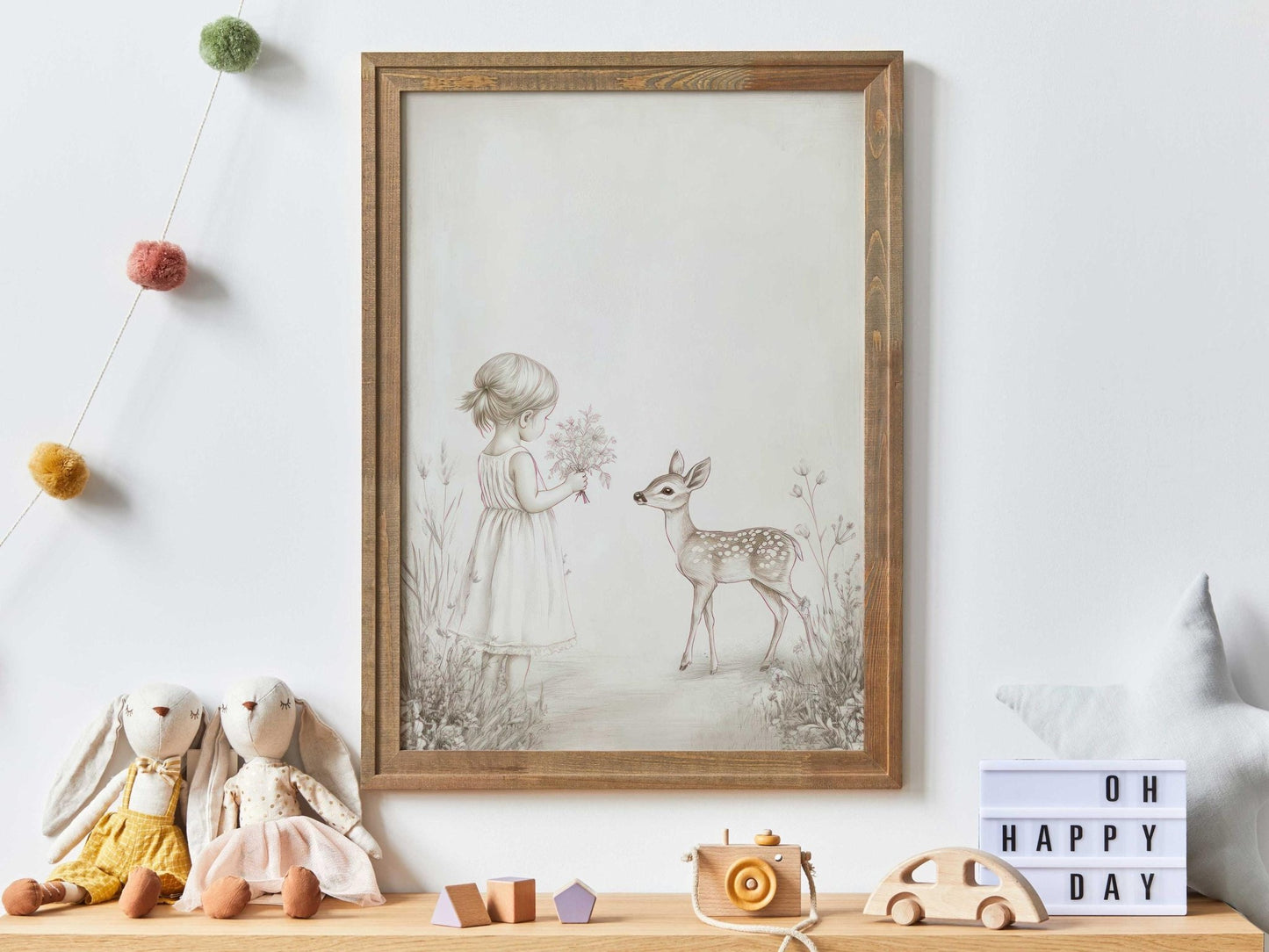 Deer Nursery Decor, Pencil Sketch Wall Art, Vintage Animal Print - WildfieldPrints