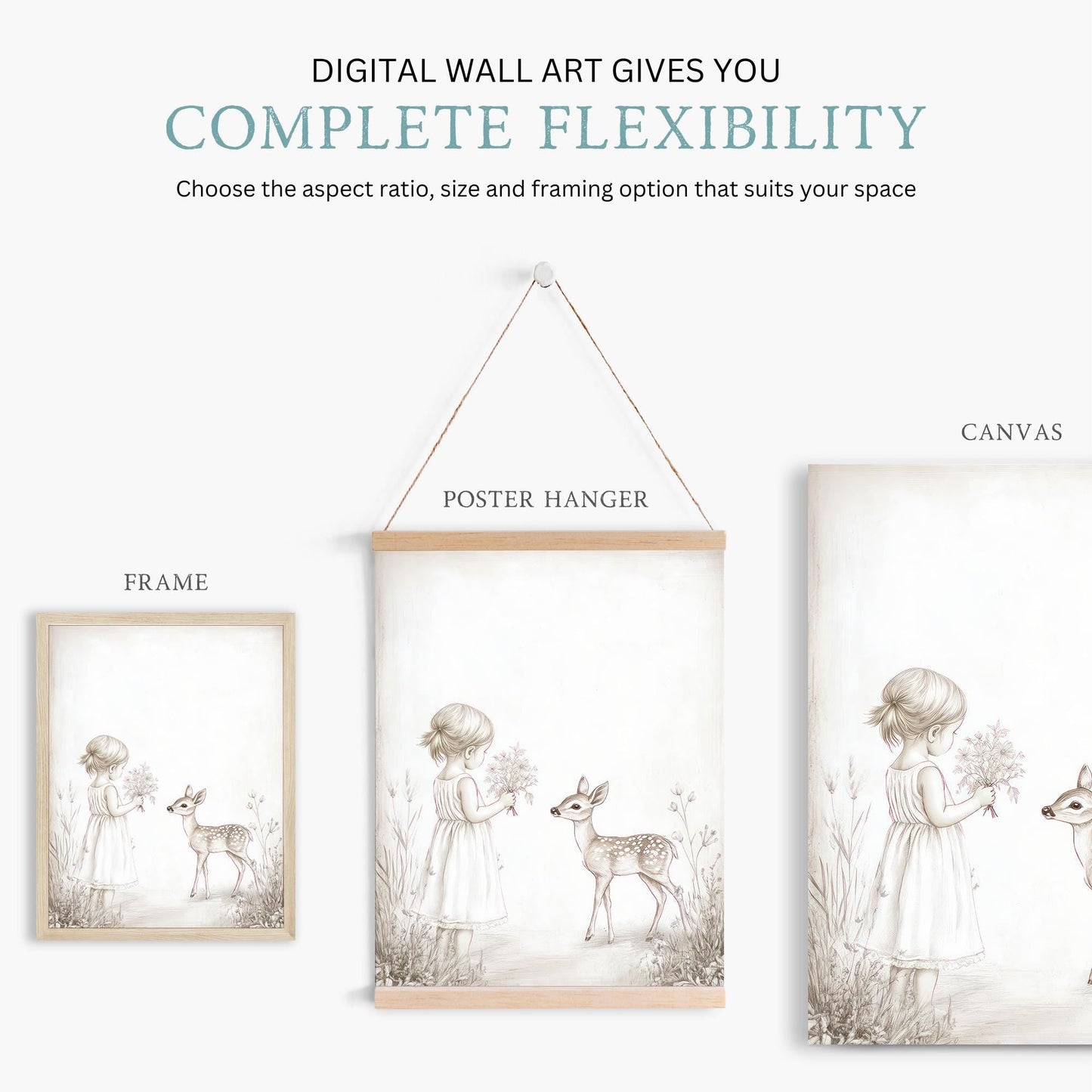 Deer Nursery Decor, Pencil Sketch Wall Art, Vintage Animal Print - WildfieldPrints