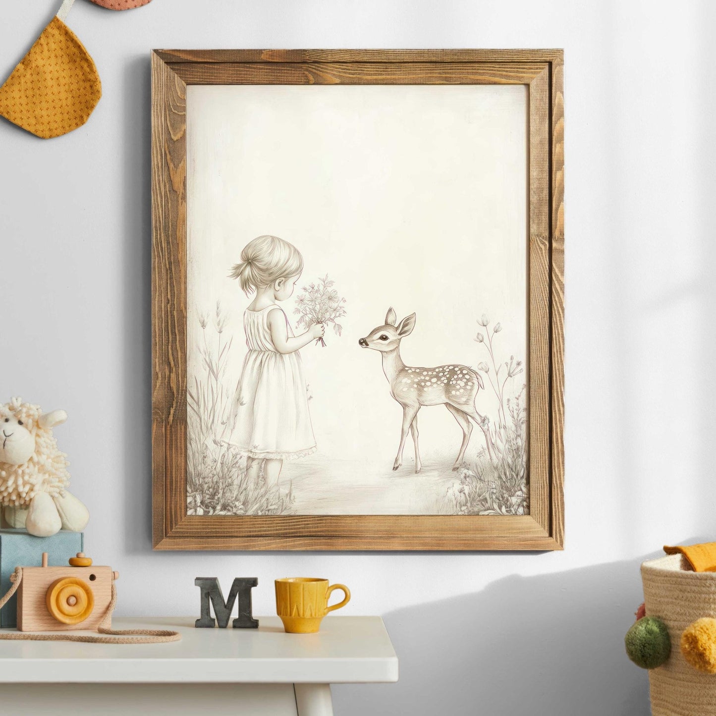 Deer Nursery Decor, Pencil Sketch Wall Art, Vintage Animal Print - WildfieldPrints
