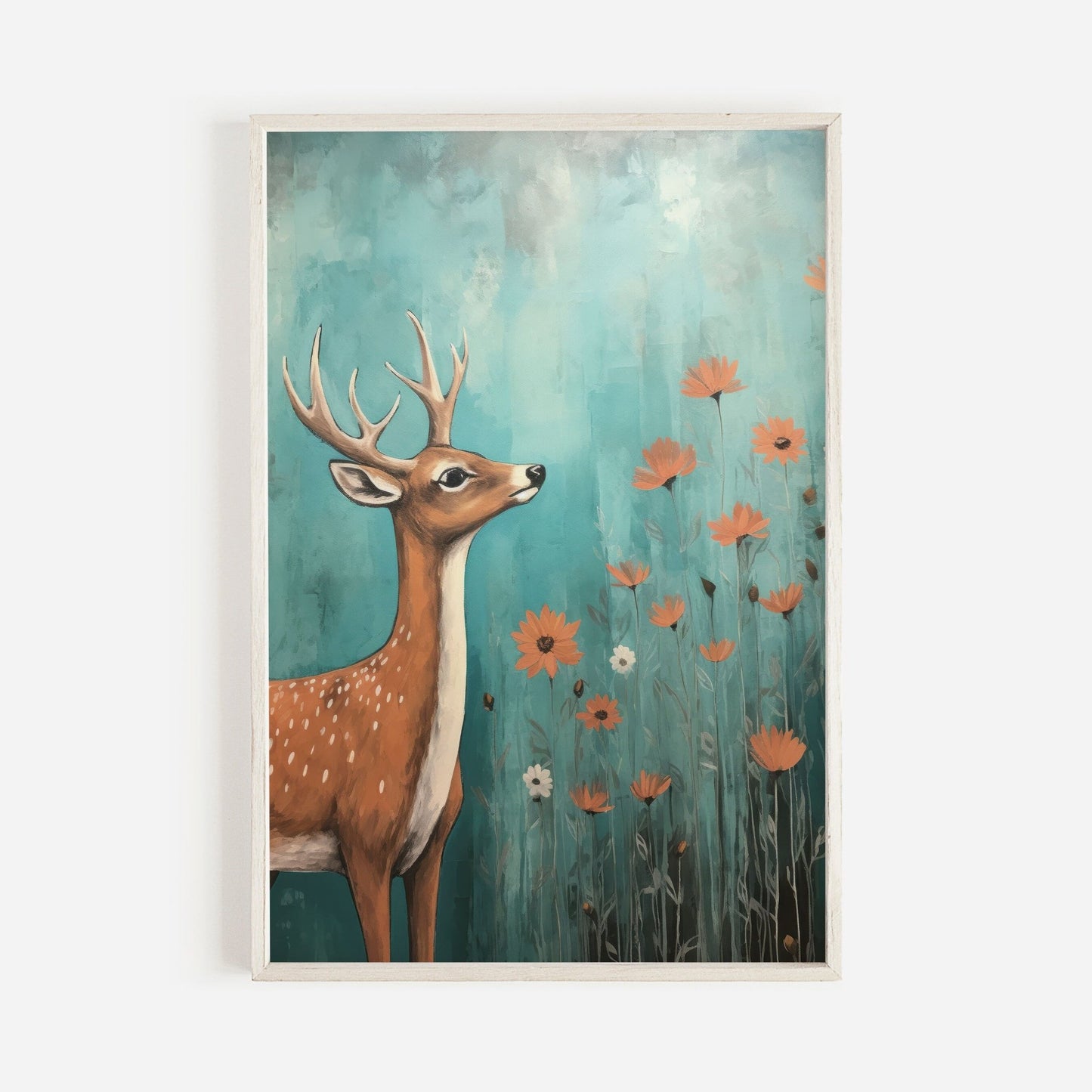 Deer Nursery Decor, Vintage Animal Painting, Cute Girls Room Art - WildfieldPrints