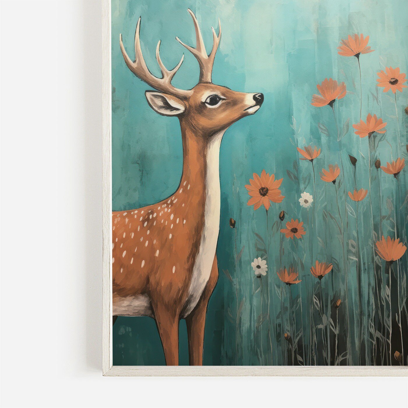 Deer Nursery Decor, Vintage Animal Painting, Cute Girls Room Art - WildfieldPrints
