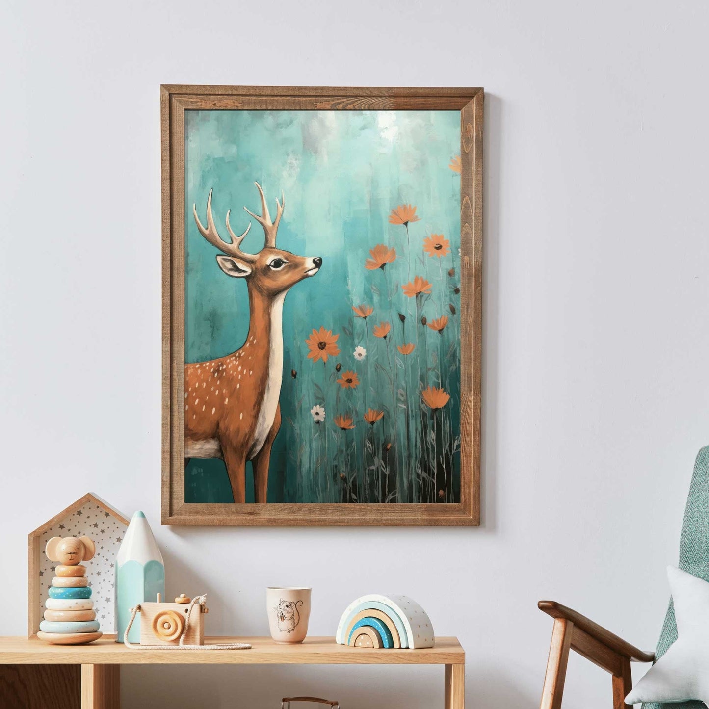 Deer Nursery Decor, Vintage Animal Painting, Cute Girls Room Art - WildfieldPrints
