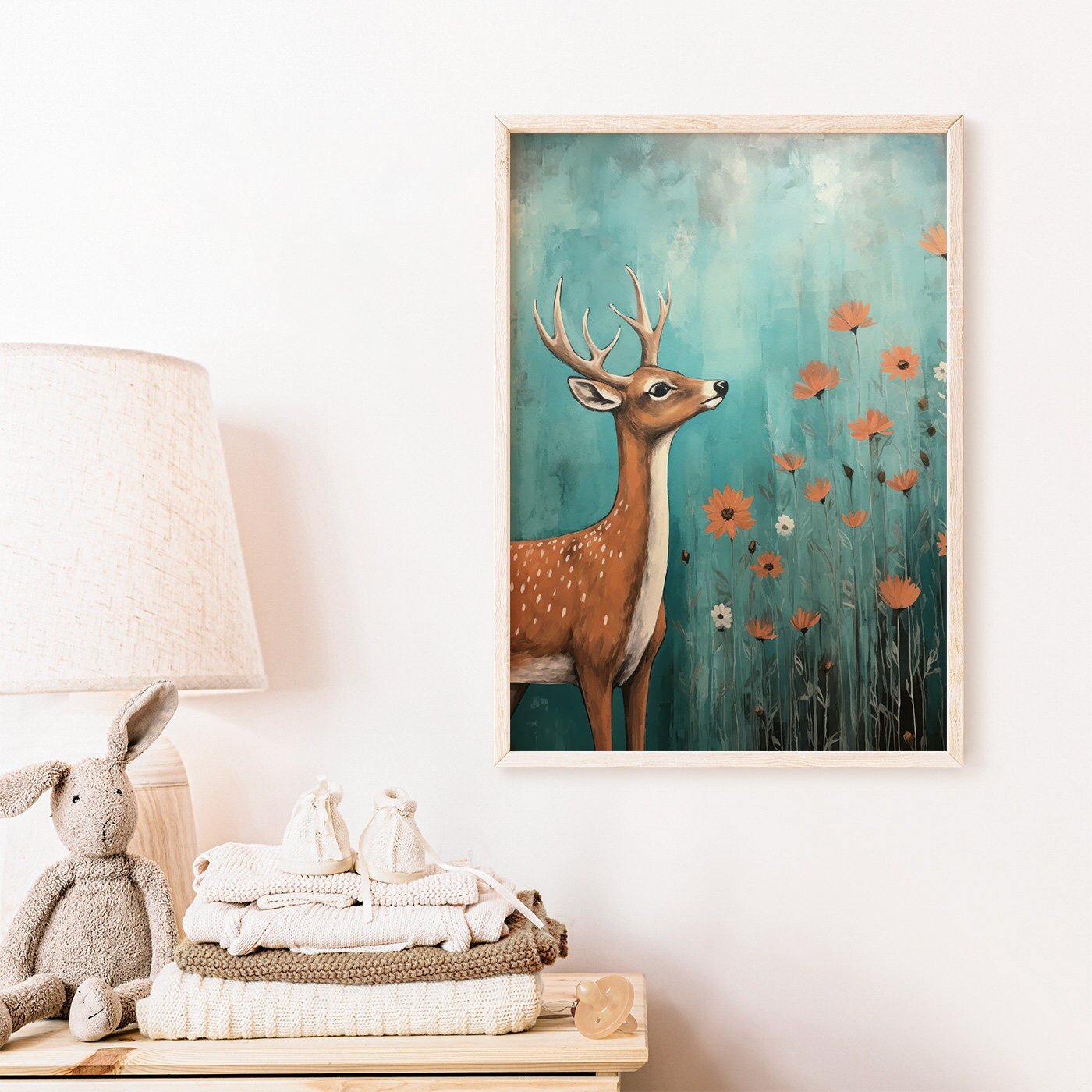 Deer Nursery Decor, Vintage Animal Painting, Cute Girls Room Art - WildfieldPrints