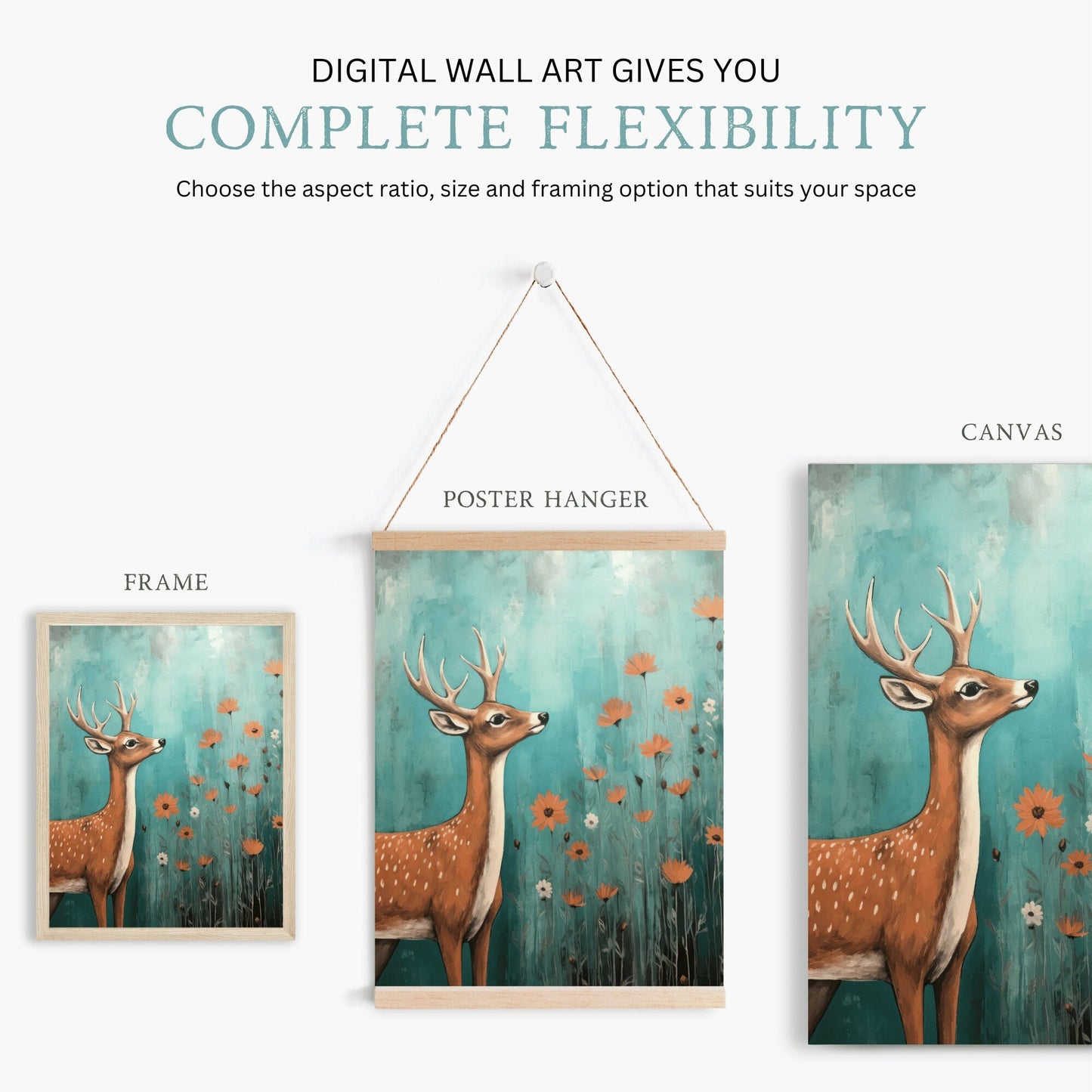 Deer Nursery Decor, Vintage Animal Painting, Cute Girls Room Art - WildfieldPrints