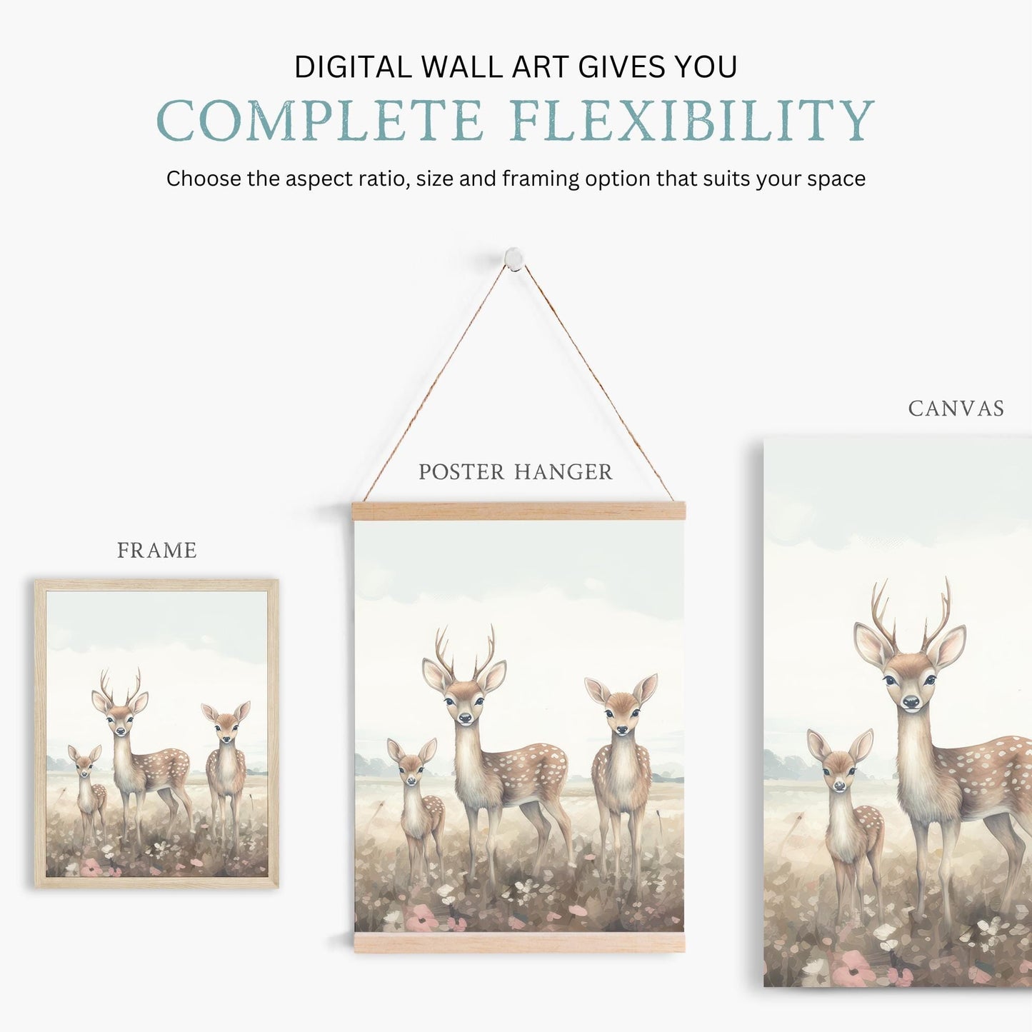 Deer Nursery Prints, Forest Animal Decor, Family of Three - WildfieldPrints