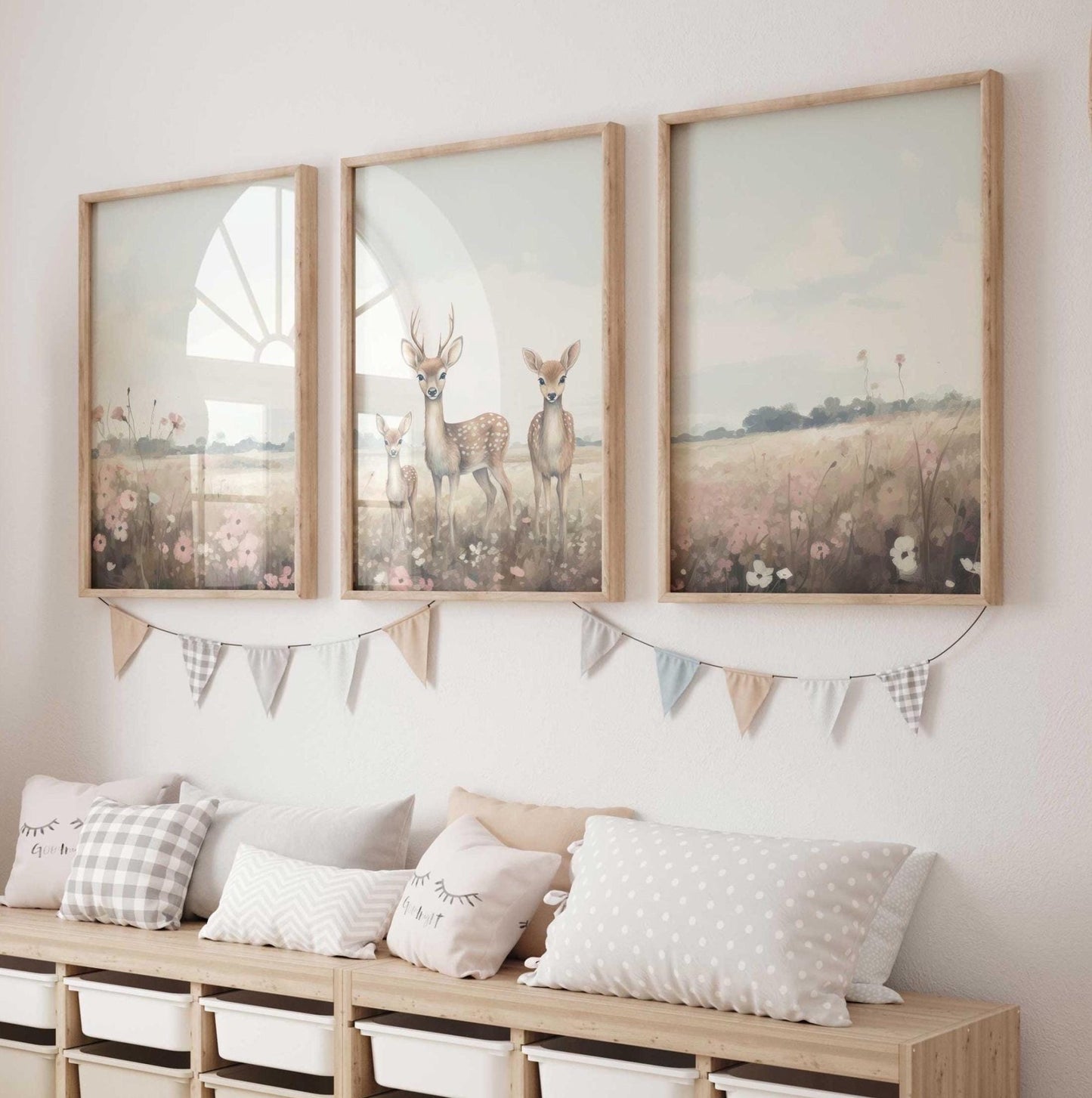 Deer Nursery Prints, Forest Animal Decor, Family of Three - WildfieldPrints