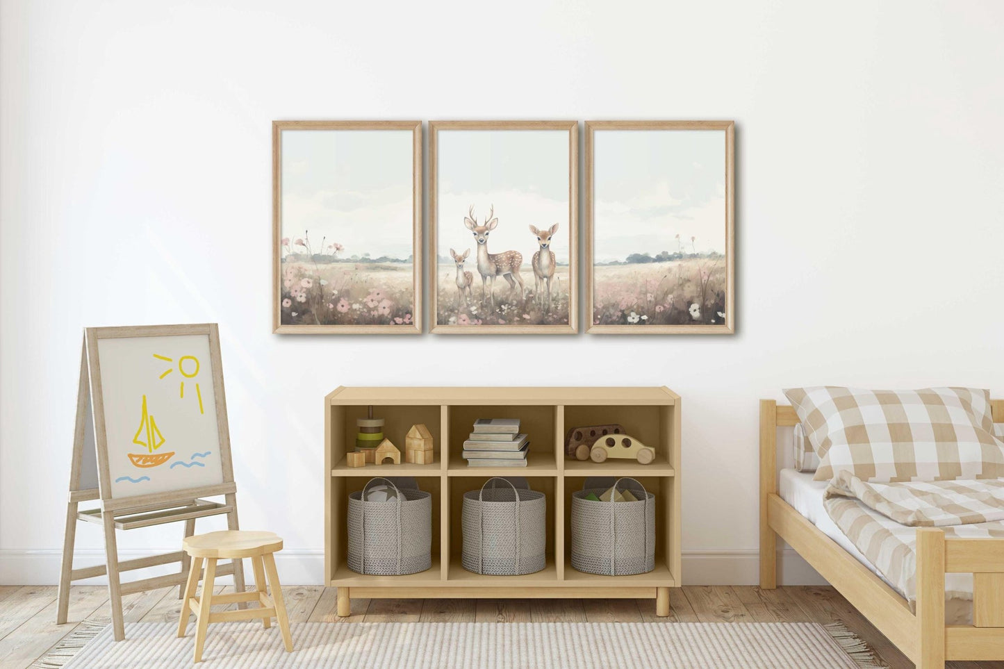 Deer Nursery Prints, Forest Animal Decor, Family of Three - WildfieldPrints