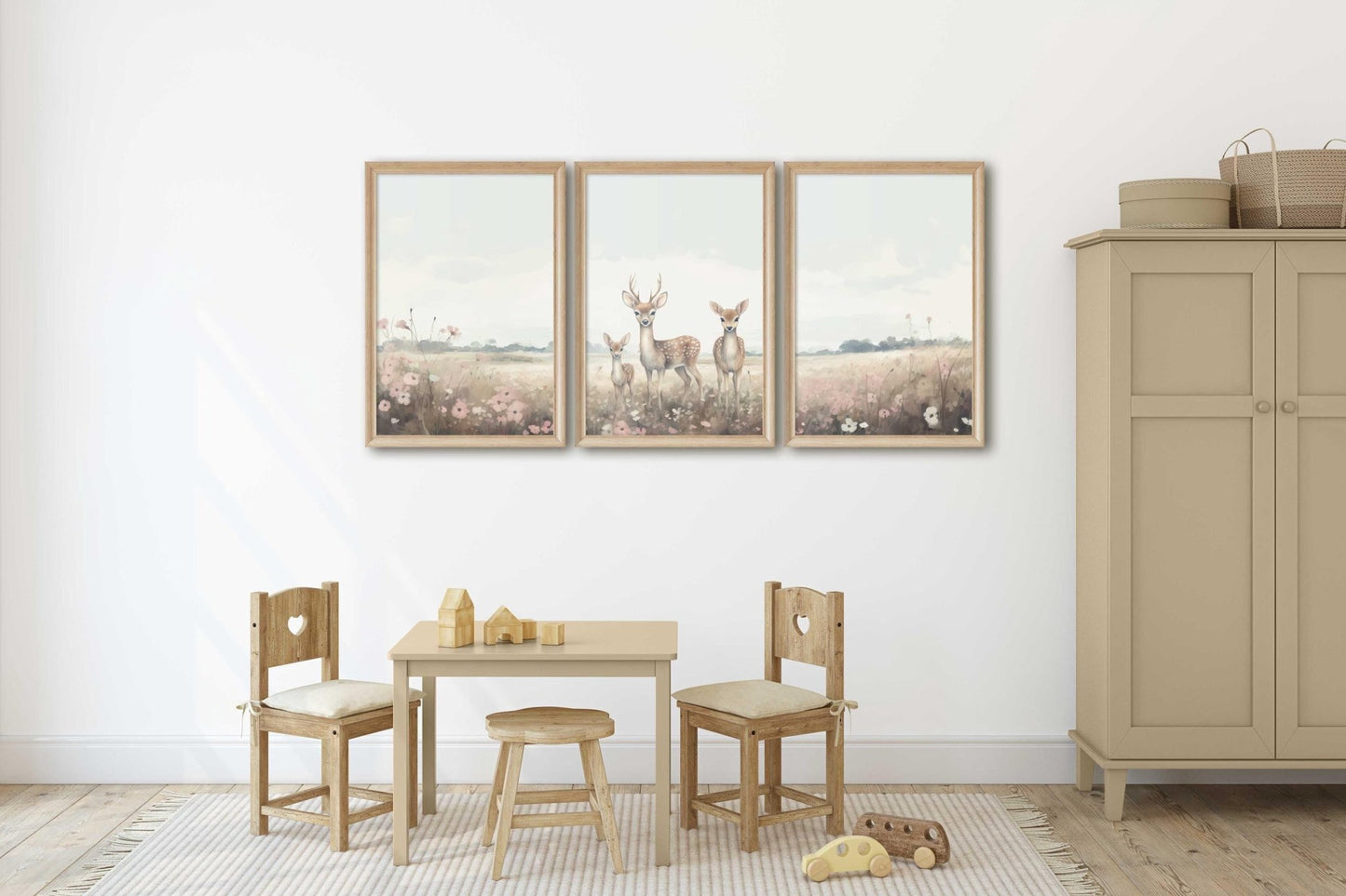 Deer Nursery Prints, Forest Animal Decor, Family of Three - WildfieldPrints