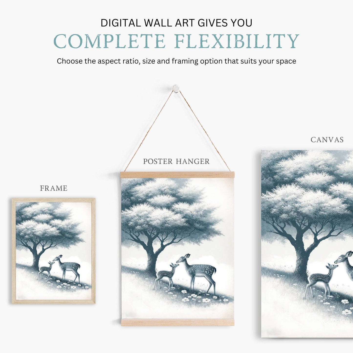Deer Nursery Prints, Forest Animal Wall Decor, Sage Green Art - WildfieldPrints