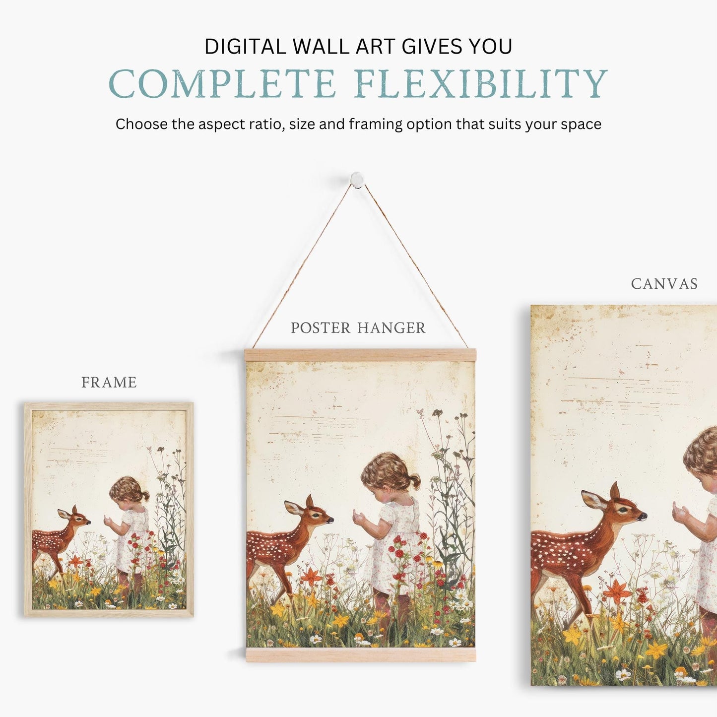 Deer Nursery Wall Art, Animal Nursery Print, Forest Animals, Deer Nursery Decor, Wildflower Girl Room, Deer Kids, Printable Girl Wall Art - My Store