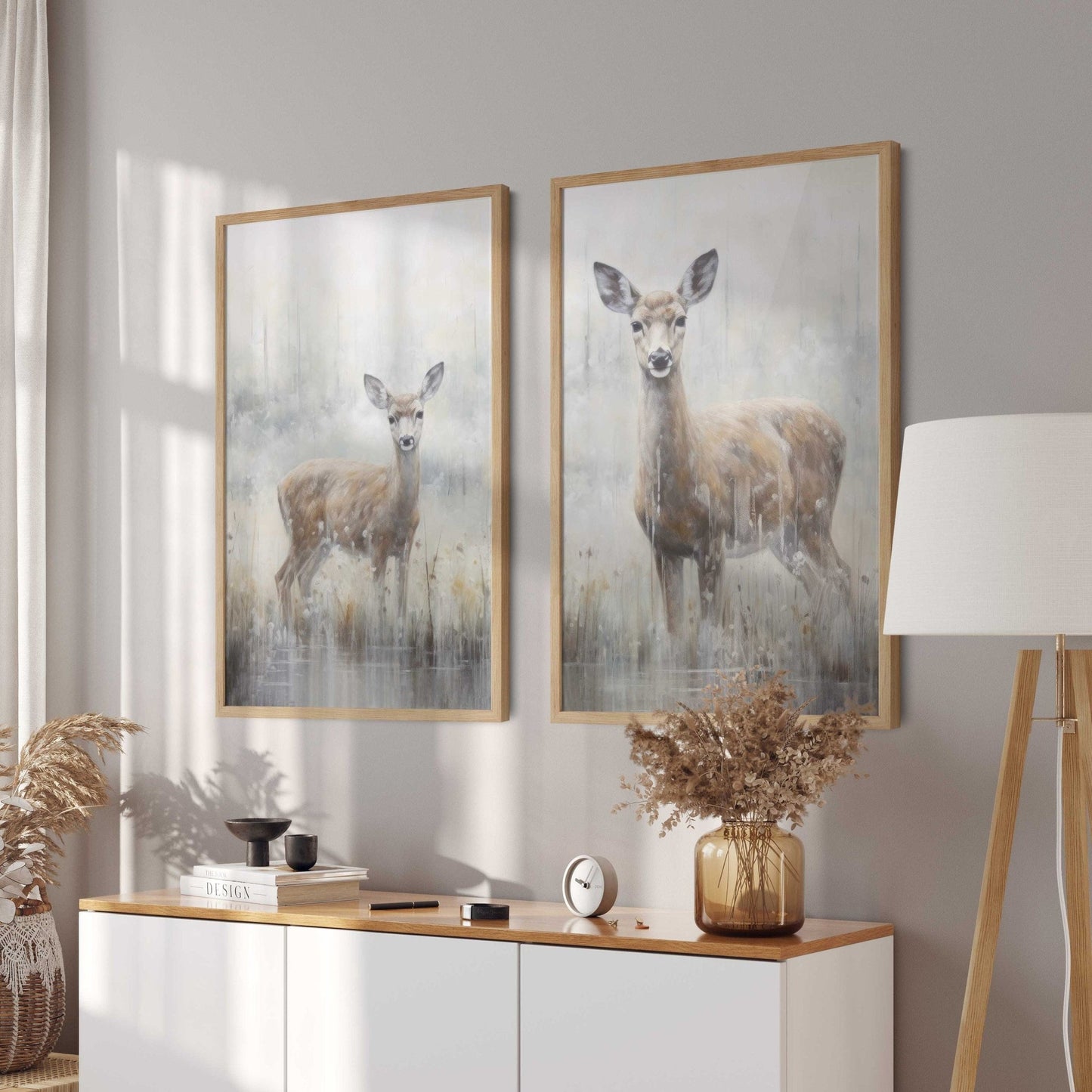 Deer Wall Art, Fawn in Field, Vintage Woodland Decor, Landscape Print - WildfieldPrints