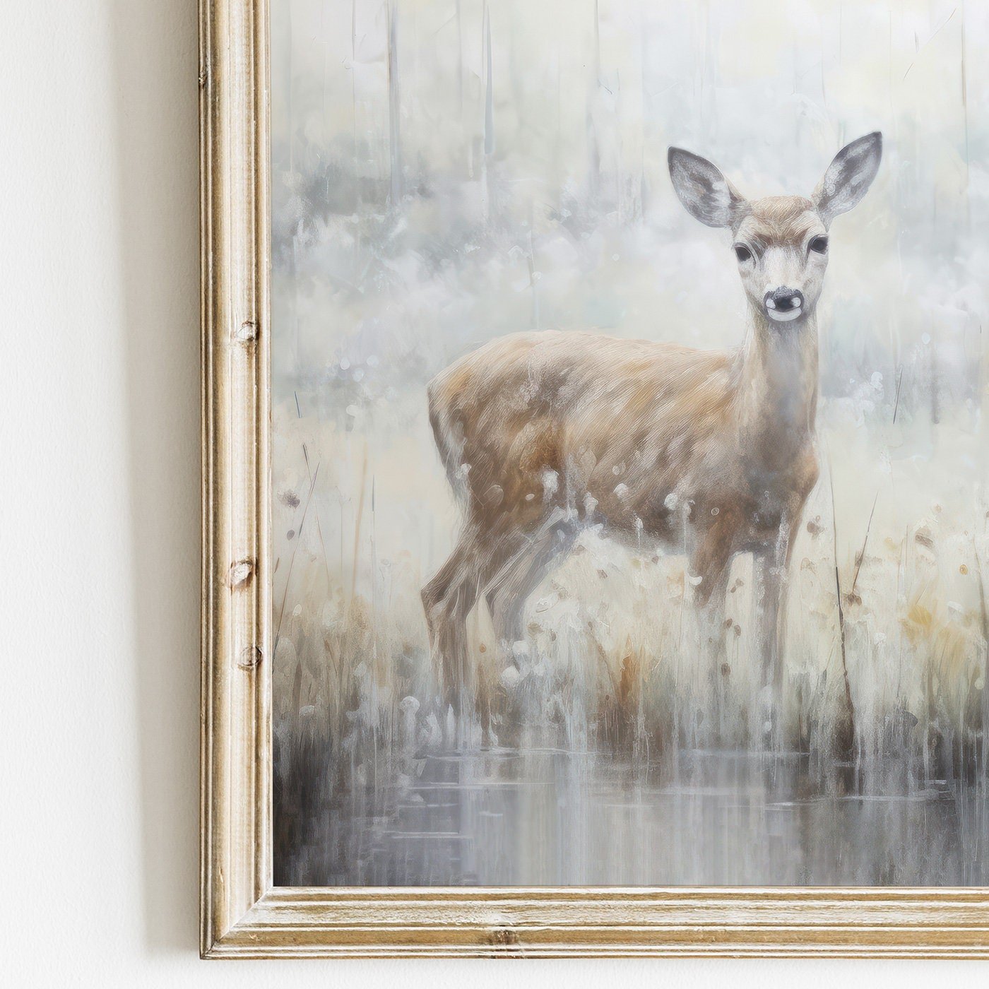 Deer Wall Art, Fawn in Field, Vintage Woodland Decor, Landscape Print - WildfieldPrints
