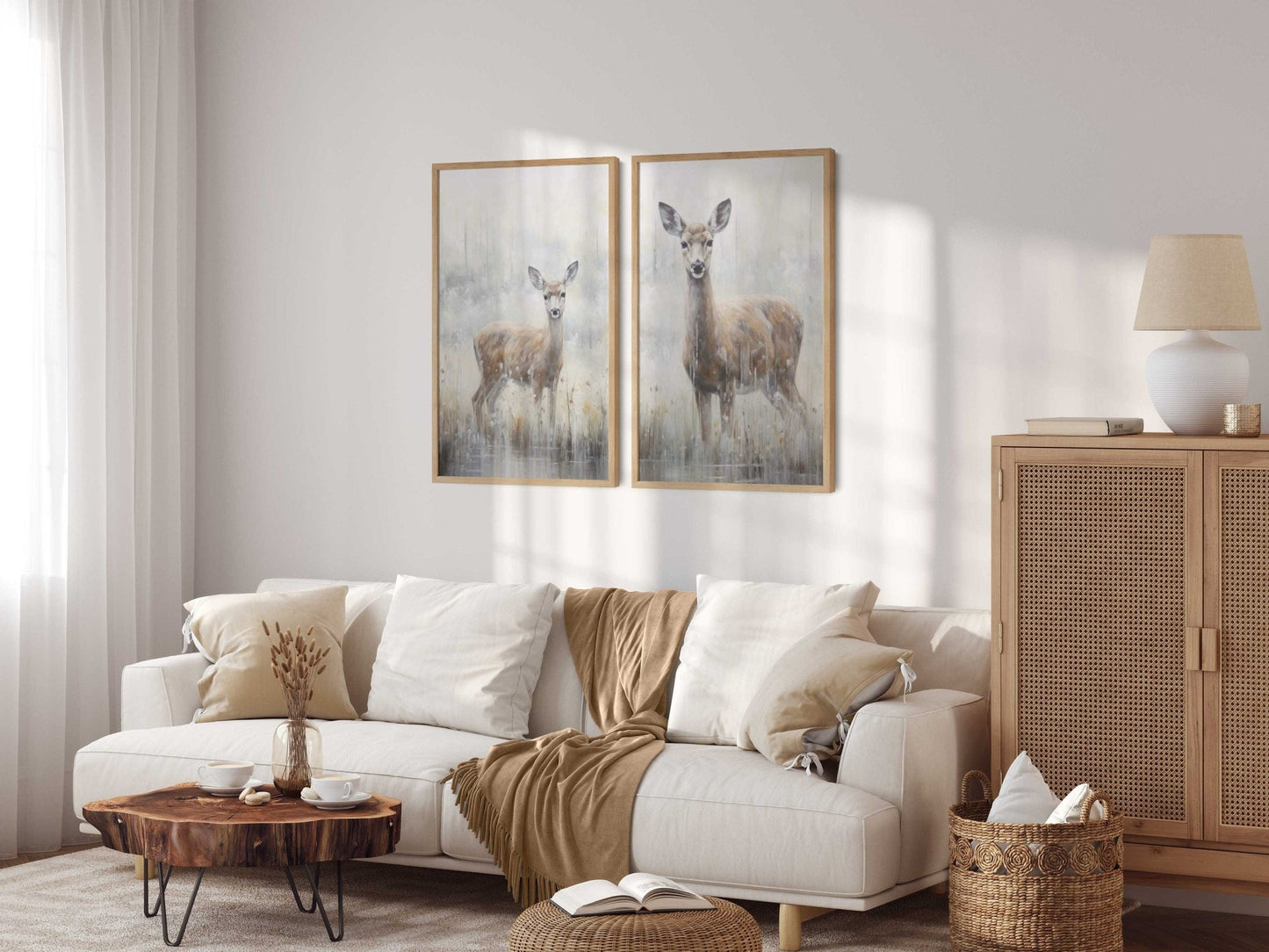 Deer Wall Art, Fawn in Field, Vintage Woodland Decor, Landscape Print - WildfieldPrints