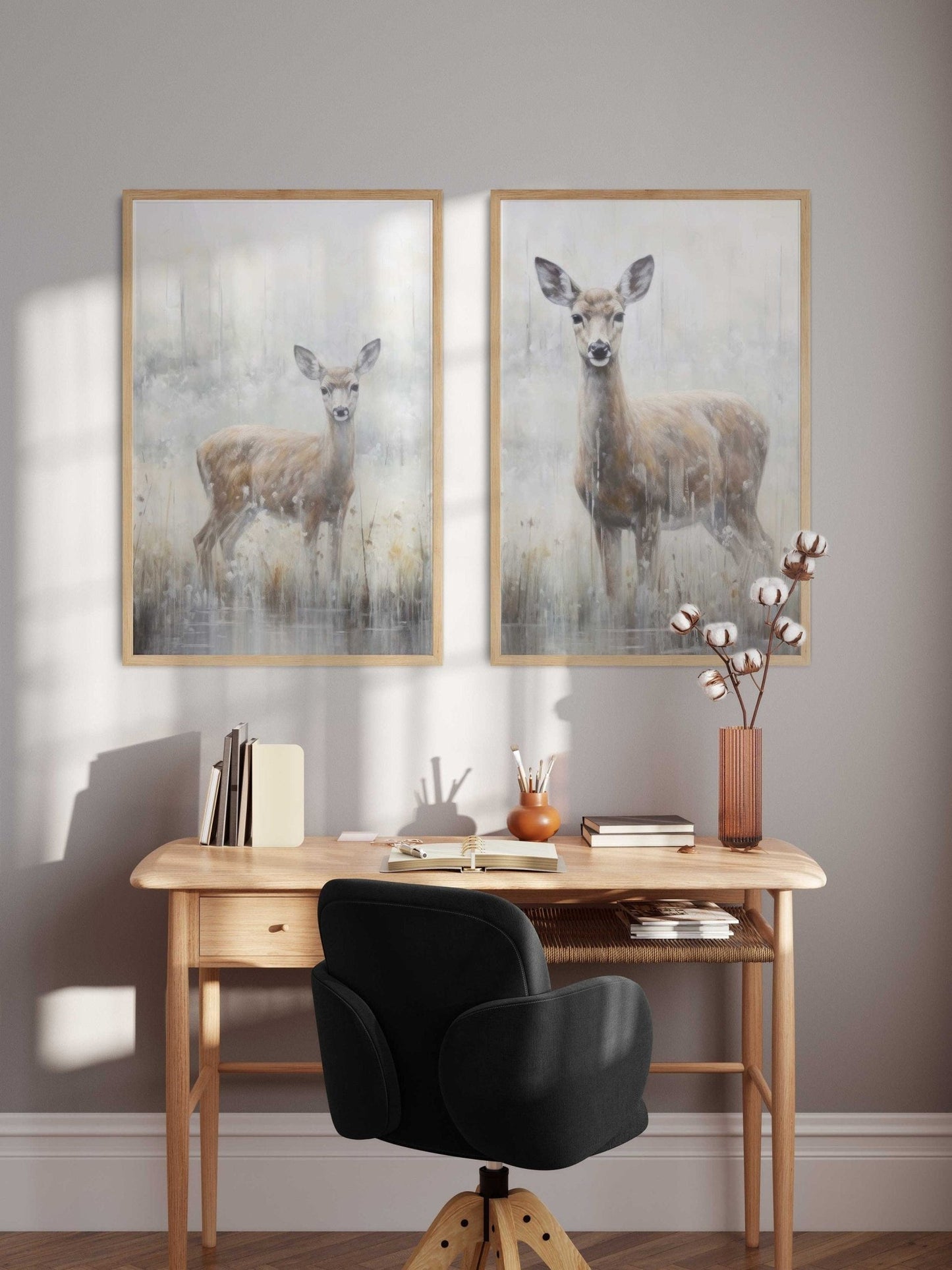 Deer Wall Art, Fawn in Field, Vintage Woodland Decor, Landscape Print - WildfieldPrints