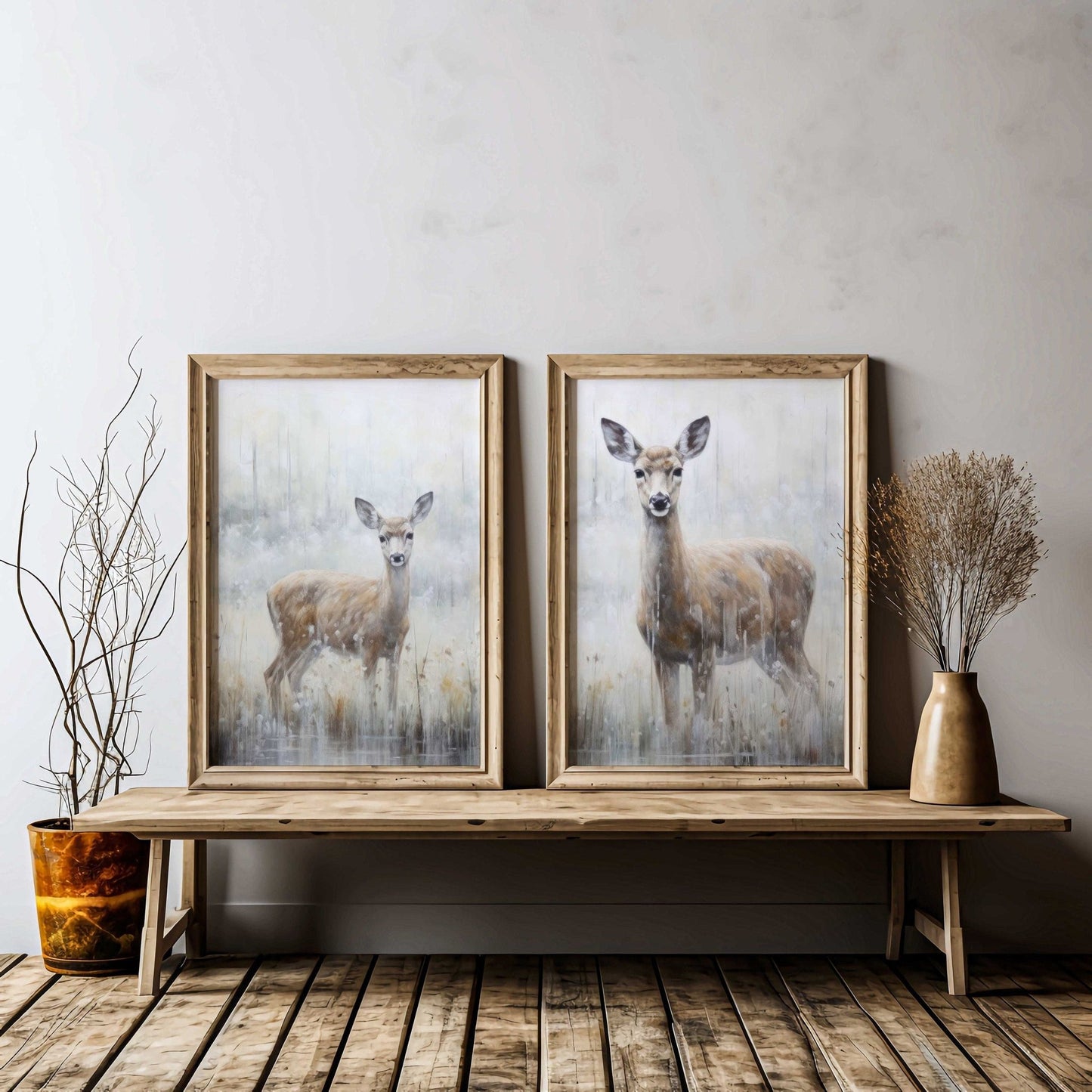 Deer Wall Art, Fawn in Field, Vintage Woodland Decor, Landscape Print - WildfieldPrints