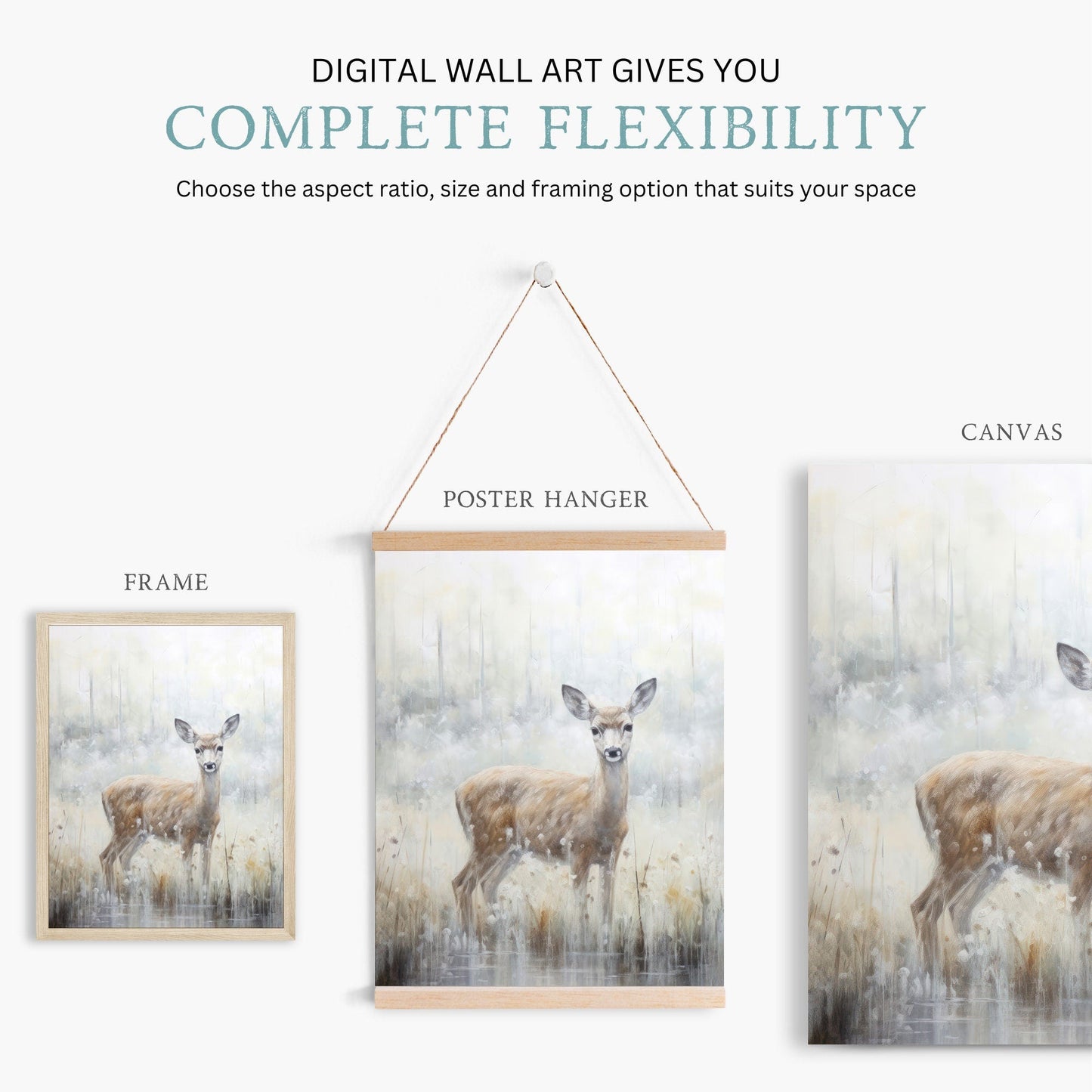 Deer Wall Art, Fawn in Field, Vintage Woodland Decor, Landscape Print - WildfieldPrints